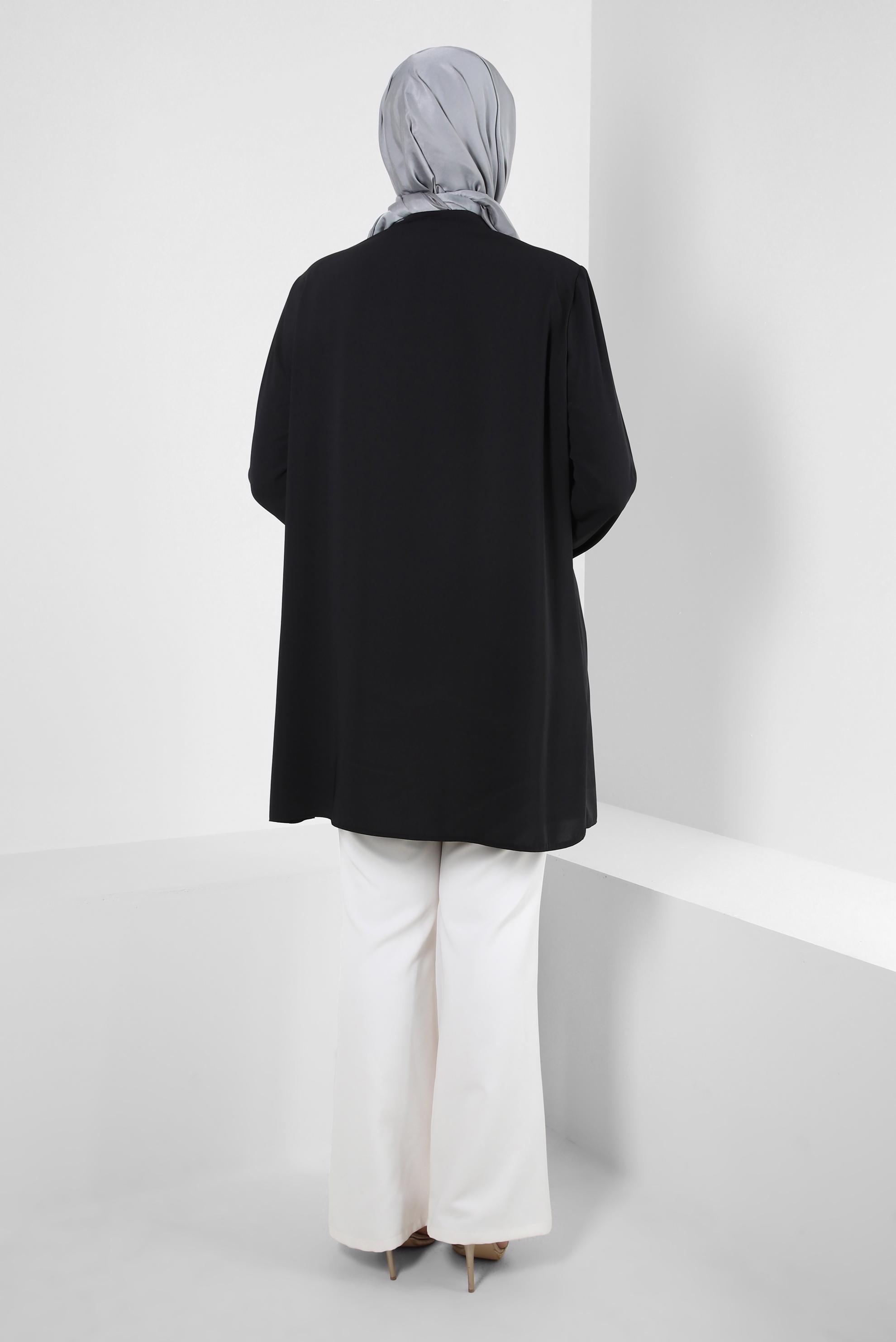 Tesettür giyim SİYAH GİZLİ DÜĞMELİ TAŞ DETAYLI TUNİK 20359