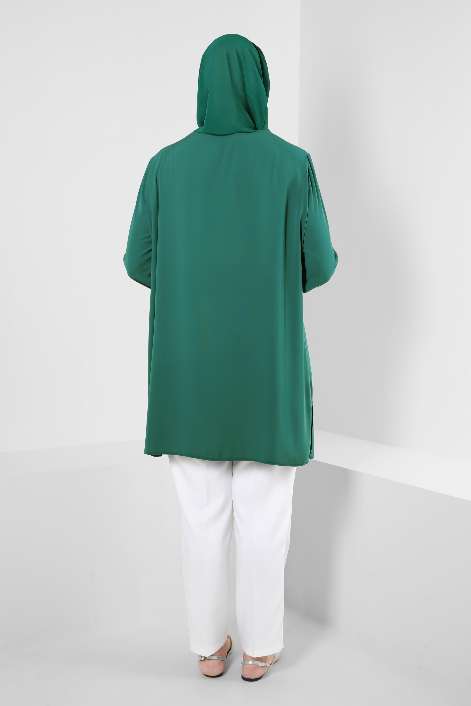 Tesettür giyim YEŞİL GİZLİ DÜĞMELİ TAŞ DETAYLI TUNİK 20359