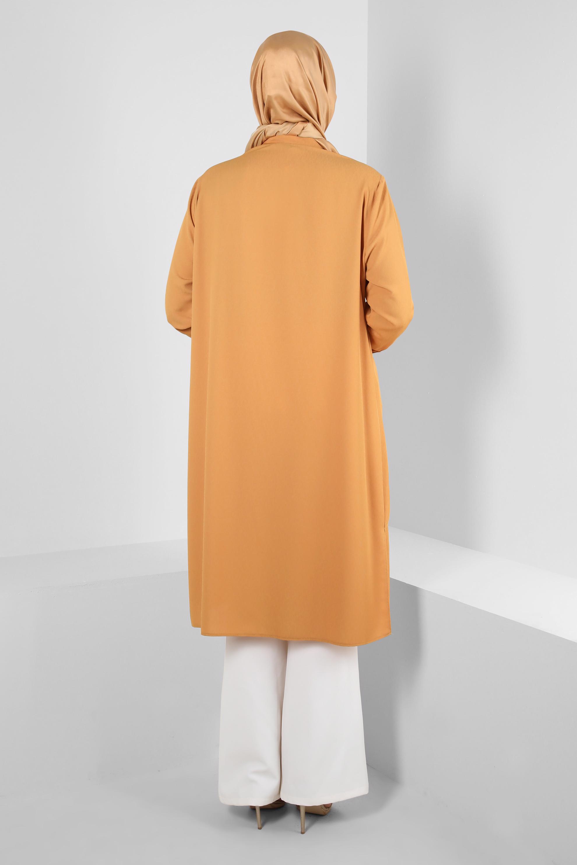 Tesettür giyim SARI GİZLİ DÜĞMELİ TAŞ BASKILI TUNİK 20386