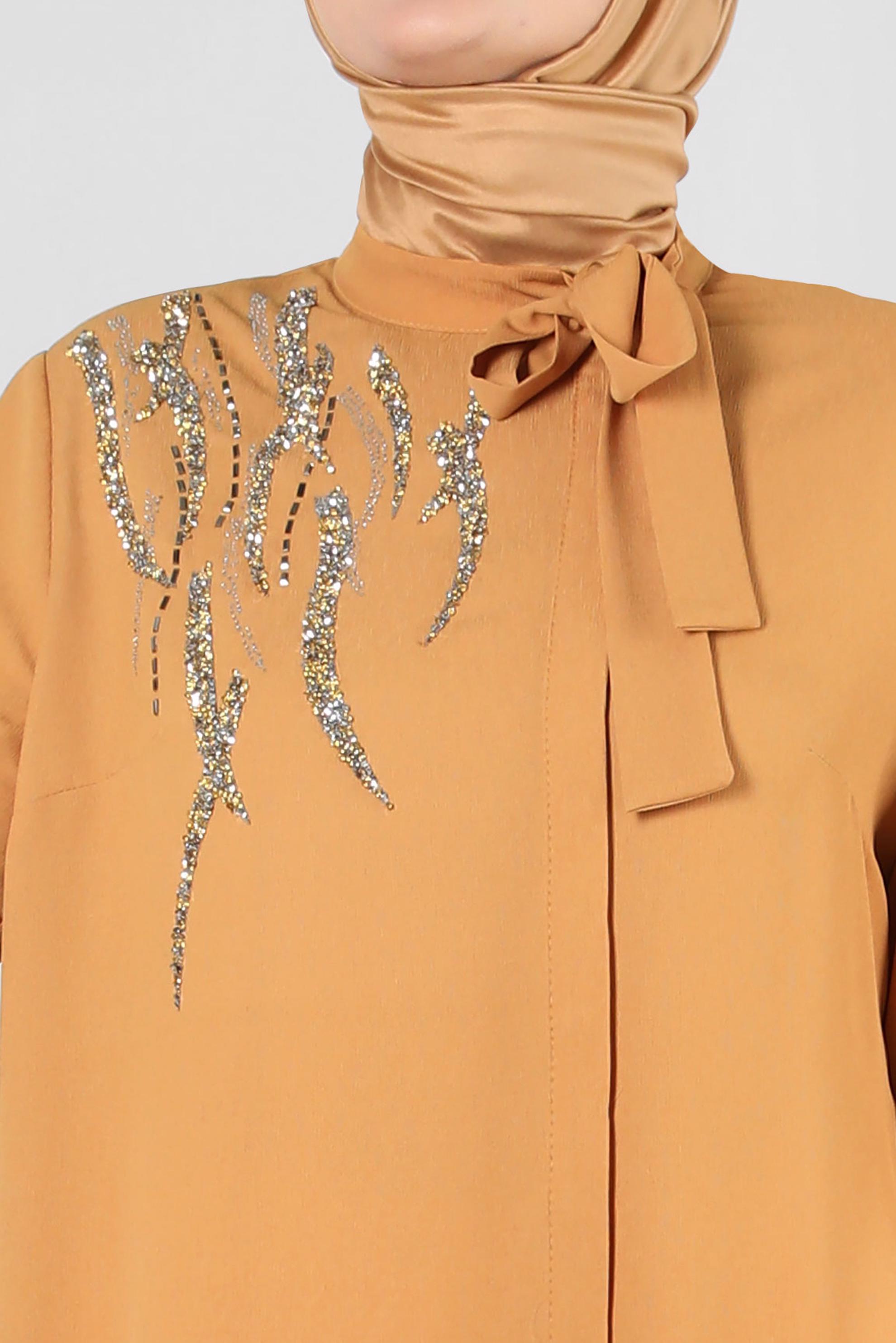 Tesettür giyim SARI GİZLİ DÜĞMELİ TAŞ BASKILI TUNİK 20386