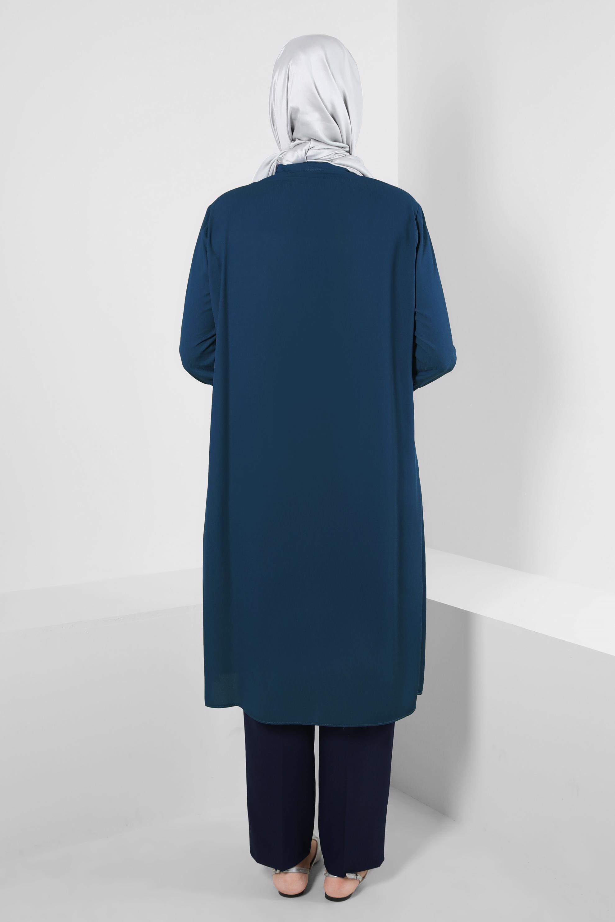 Vêtements hijab BLEU MARINE TUNIQUE BOUTONNÉE INVISIBLE AVEC GEM BRODÉ 20386