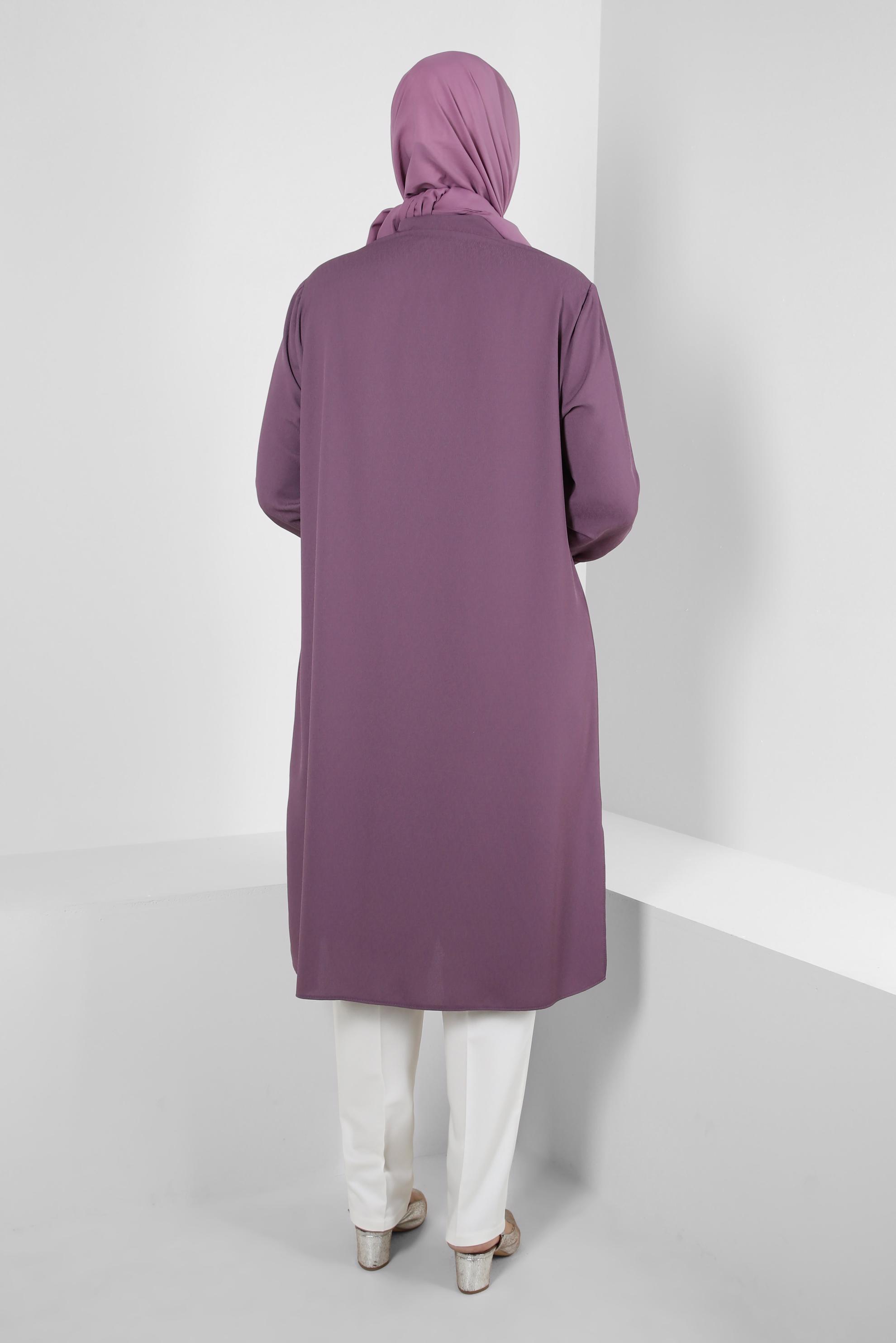 Tesettür giyim MOR GİZLİ DÜĞMELİ TAŞ BASKILI TUNİK 20386