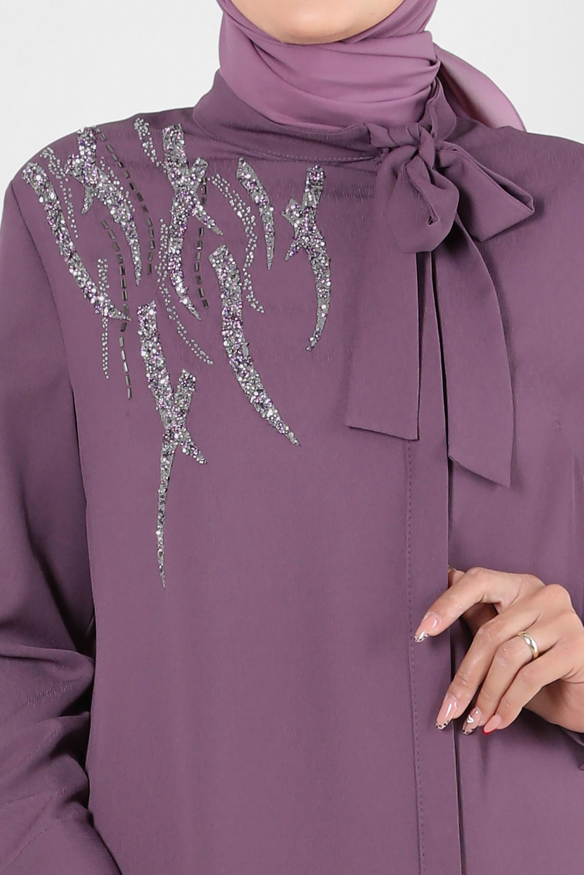 Tesettür giyim MOR GİZLİ DÜĞMELİ TAŞ BASKILI TUNİK 20386