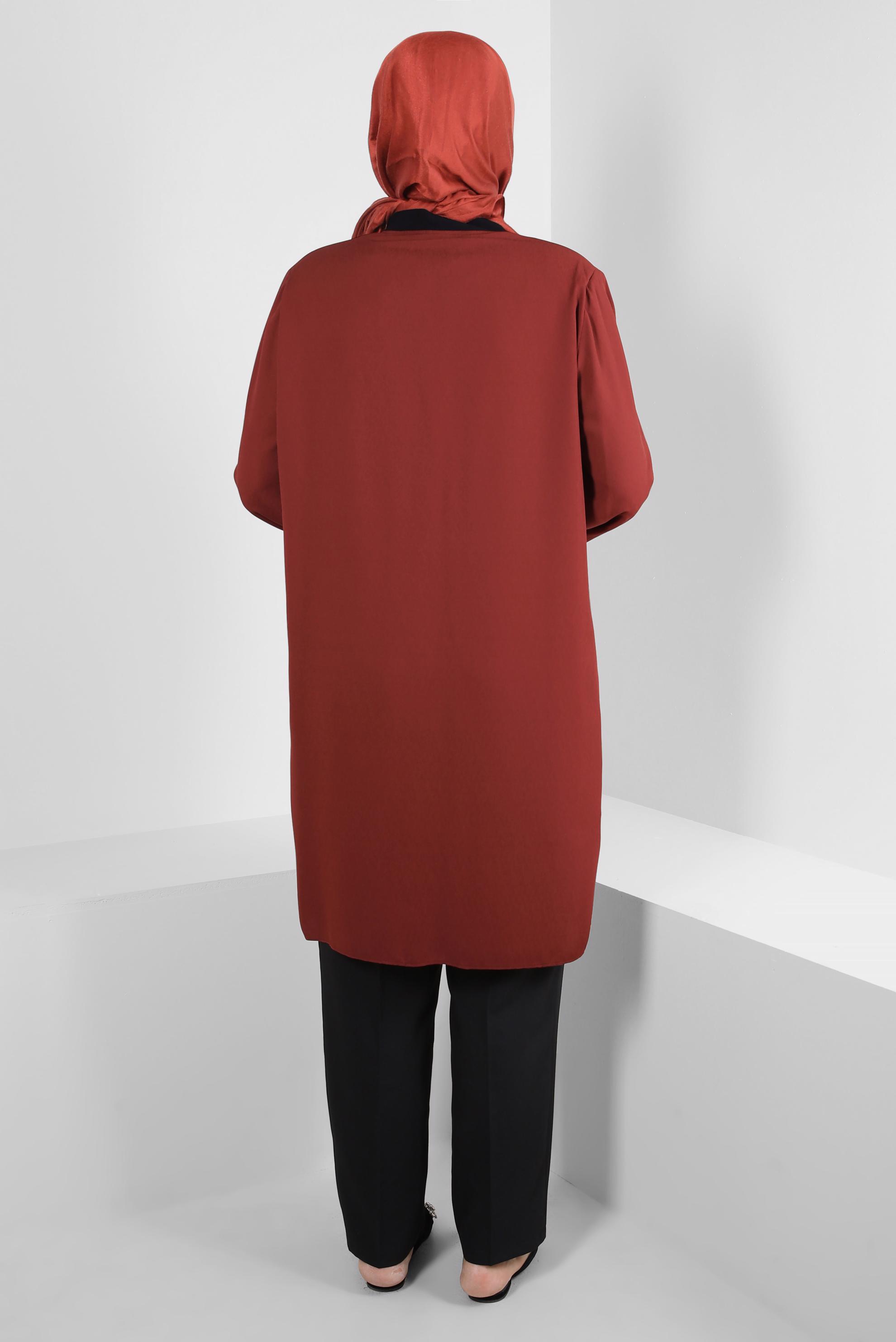 Tesettür giyim TURUNCU GEOMETRİK DESENLİ İKİLİ TUNİKLİ TAKIM 20388