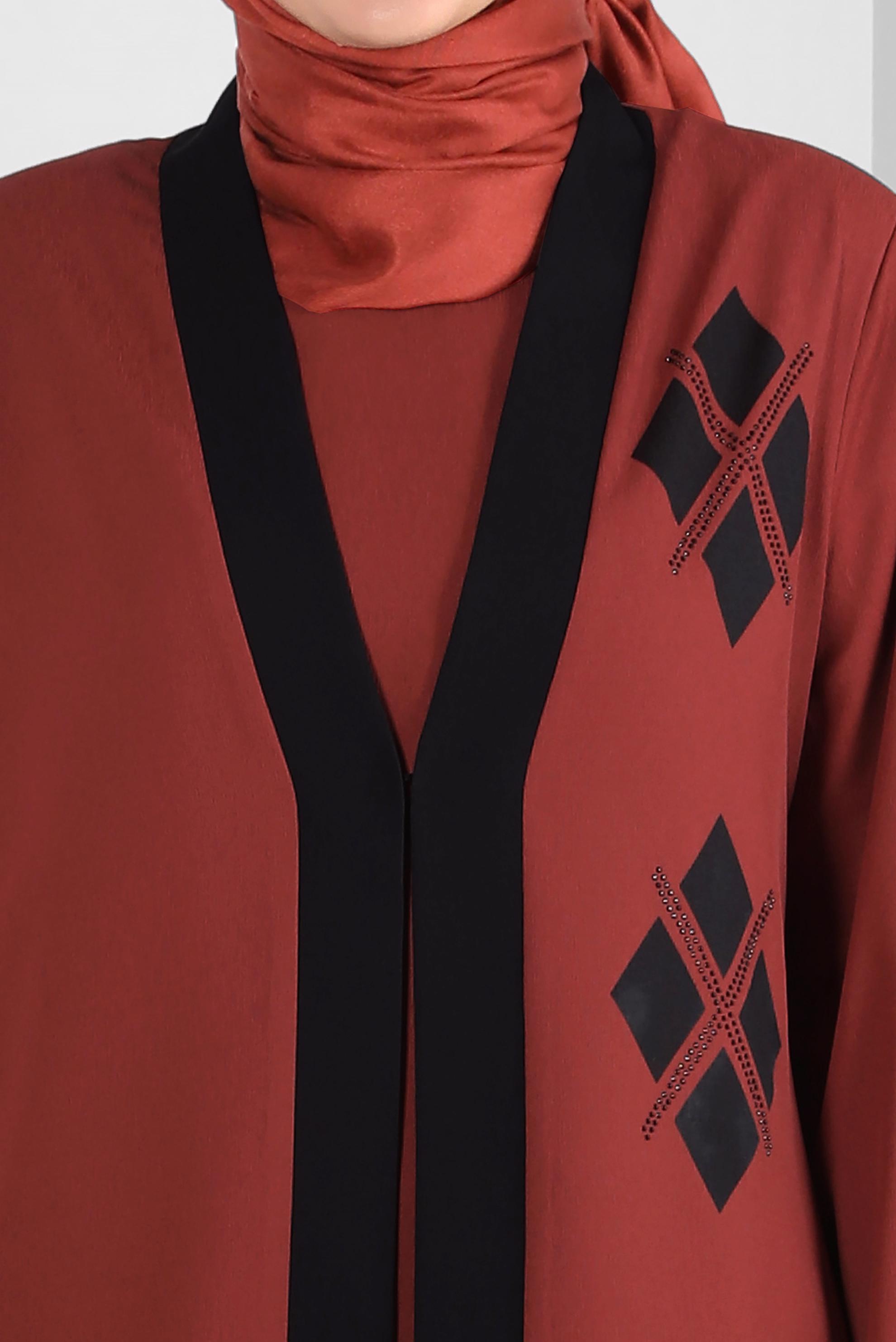 Tesettür giyim TURUNCU GEOMETRİK DESENLİ İKİLİ TUNİKLİ TAKIM 20388