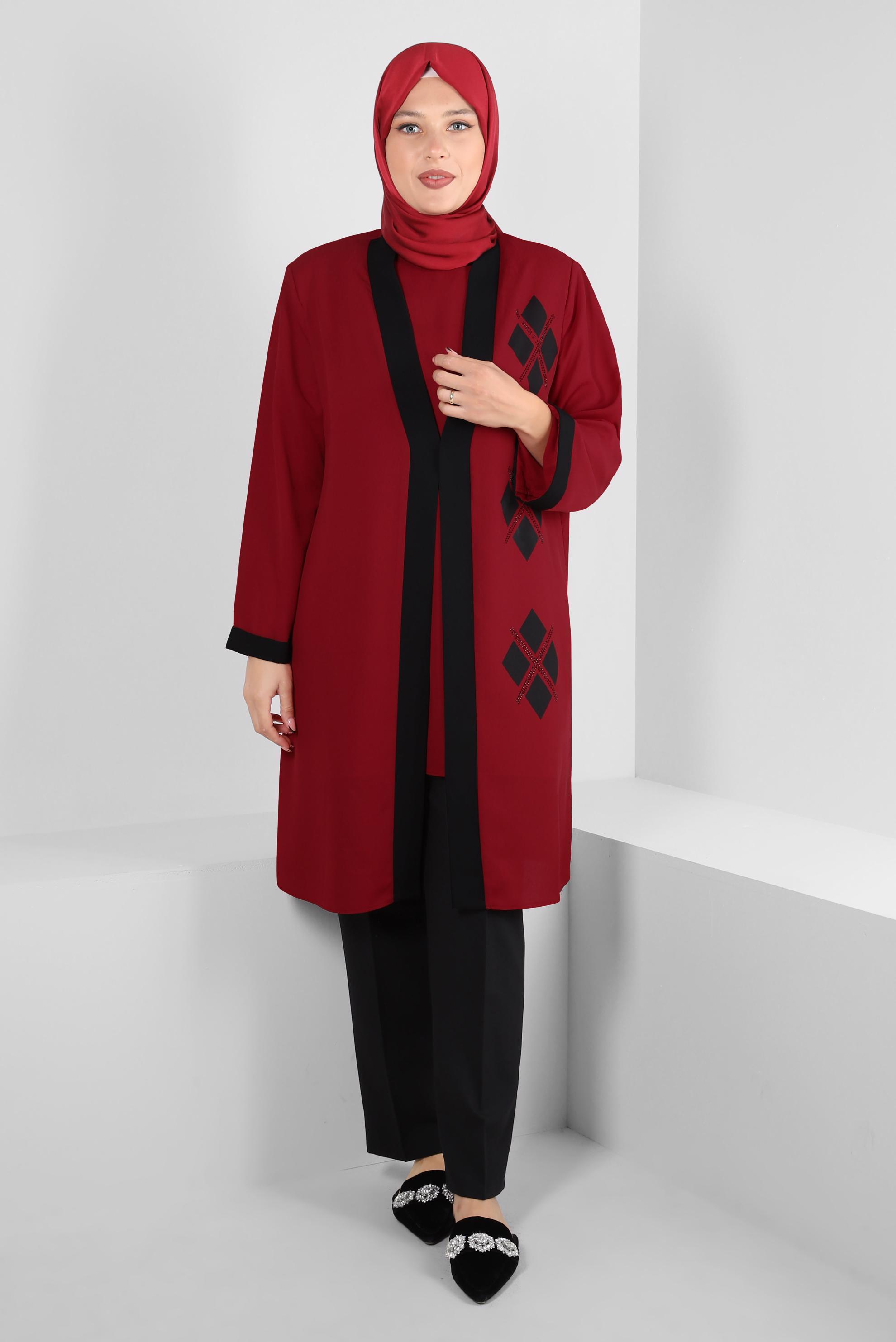 Vêtements hijab ROUGE BORDEAUX ENSEMBLE TUNIQUE 2 PIÈCES À MOTIFS GÉOMÉTRIQUES 20388