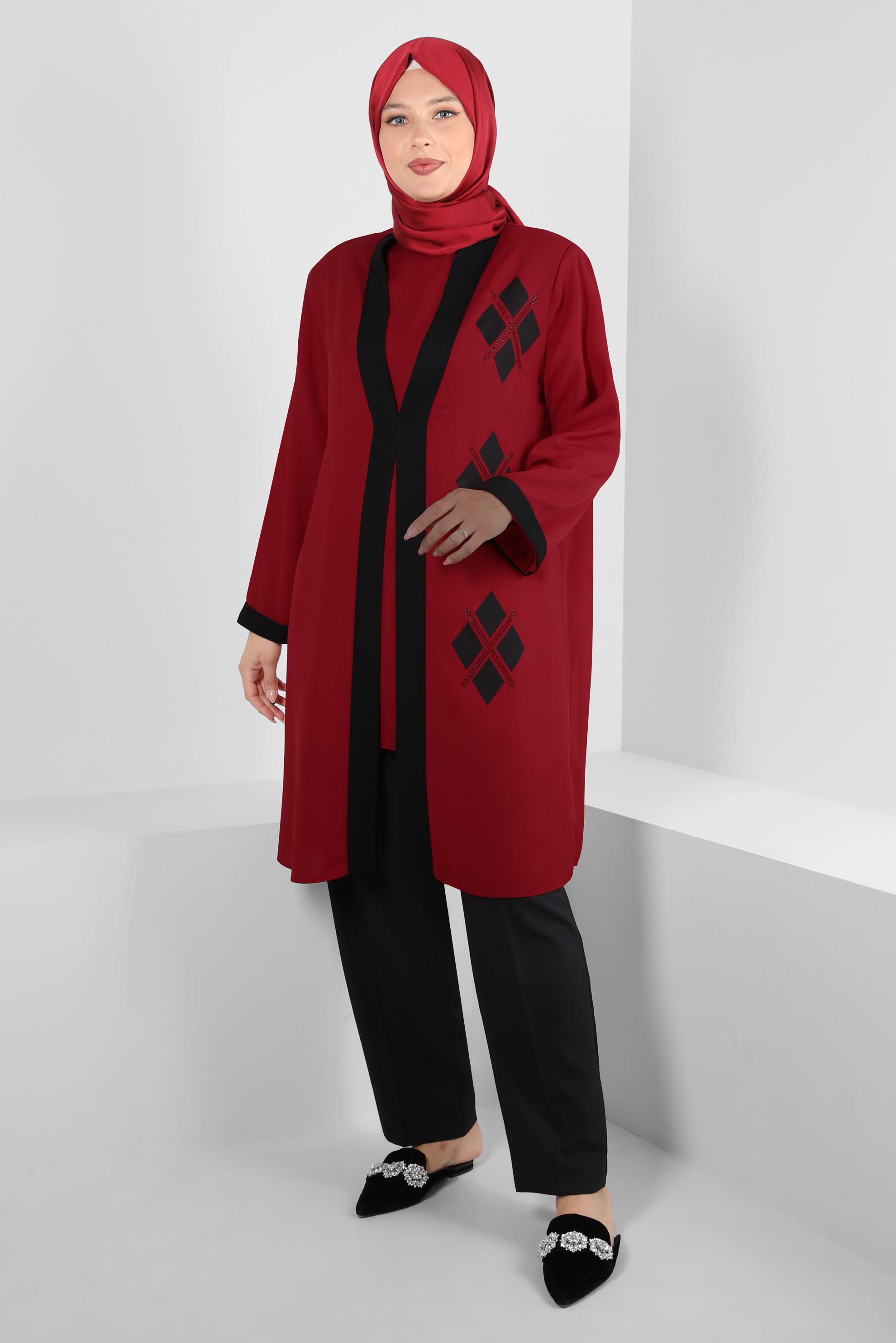 Vêtements hijab ROUGE BORDEAUX ENSEMBLE TUNIQUE 2 PIÈCES À MOTIFS GÉOMÉTRIQUES 20388