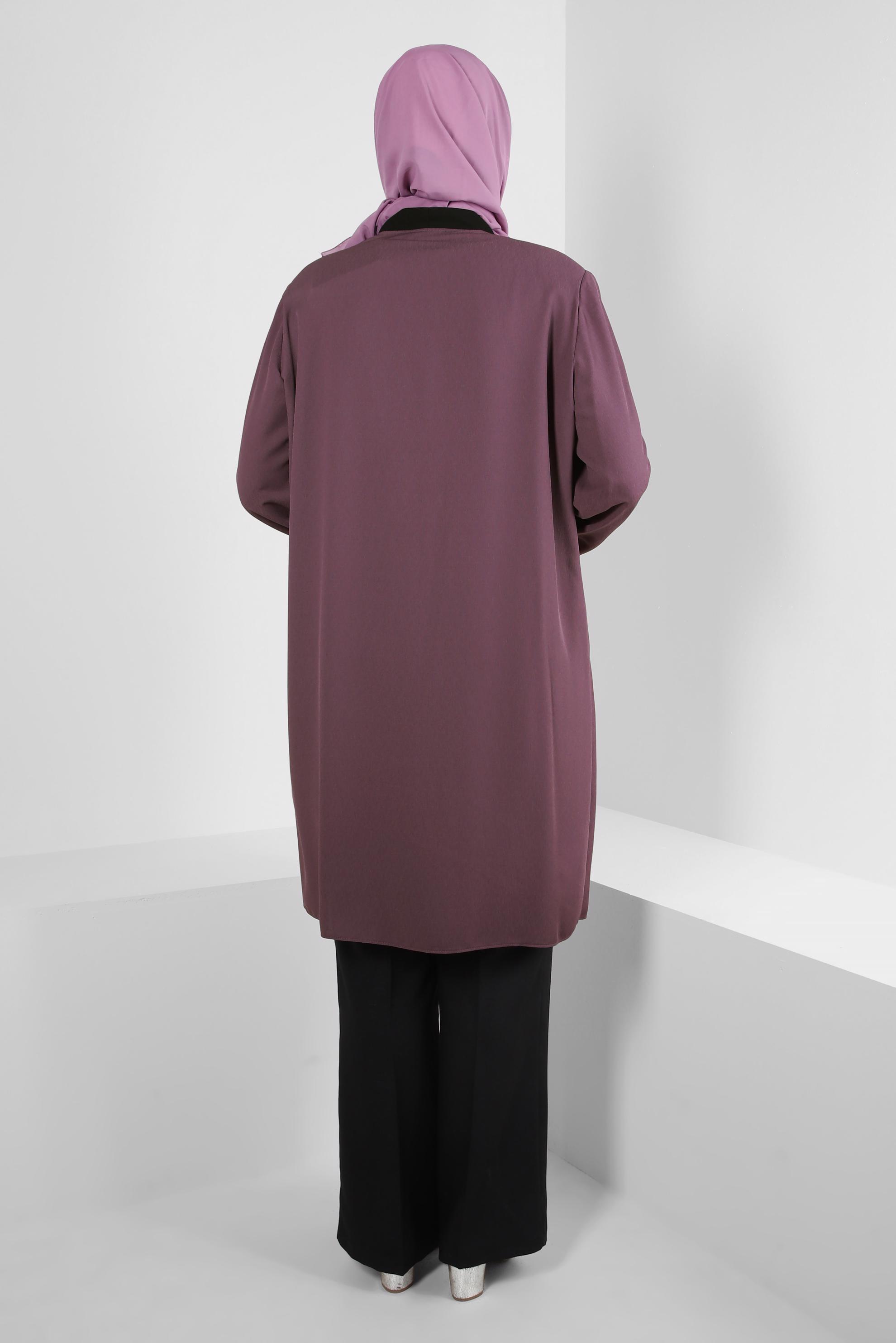 Tesettür giyim MOR GEOMETRİK DESENLİ İKİLİ TUNİKLİ TAKIM 20388