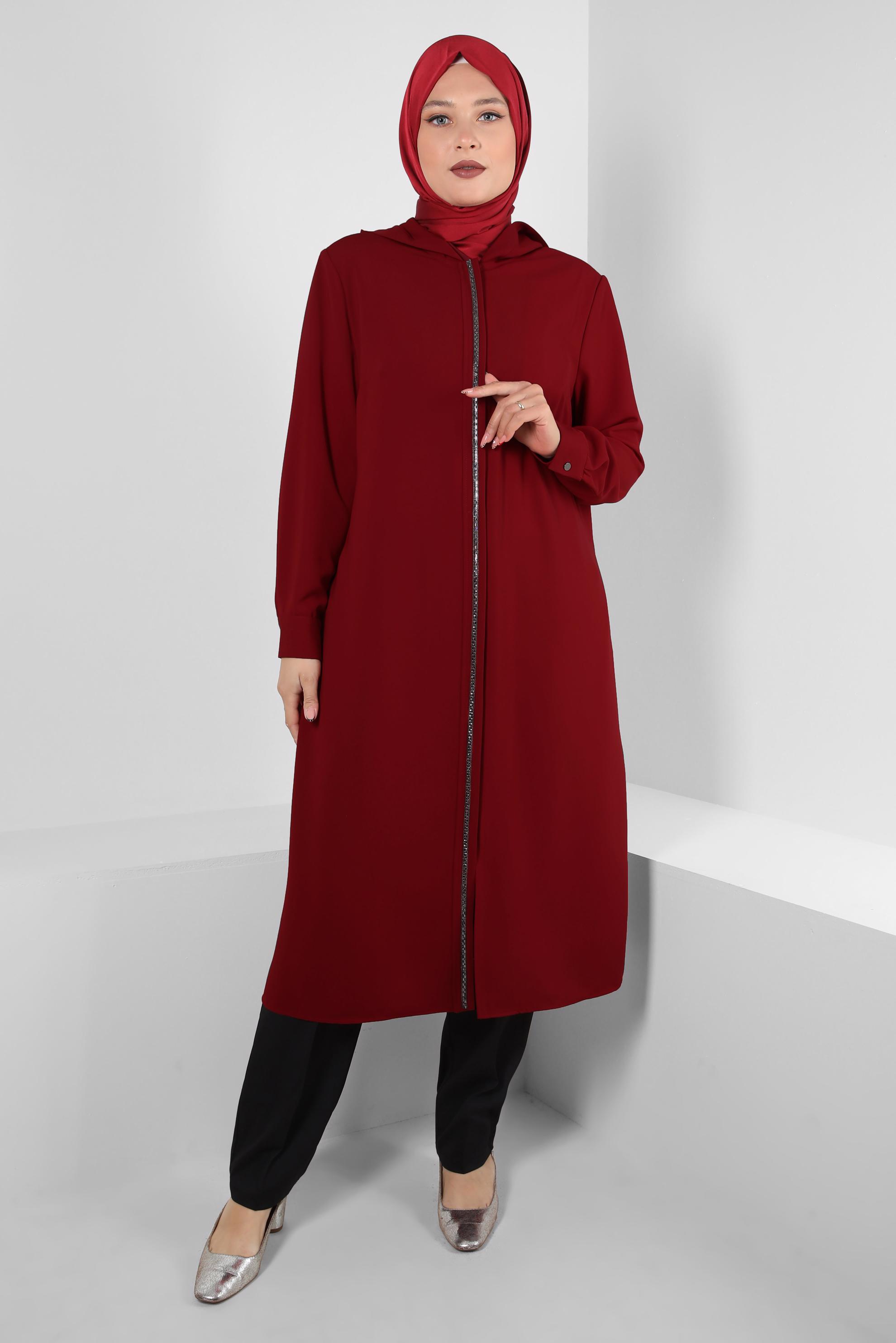 Vêtements hijab ROUGE BORDEAUX TUNIQUE RAYÉE GEM CAPUCHE 20392