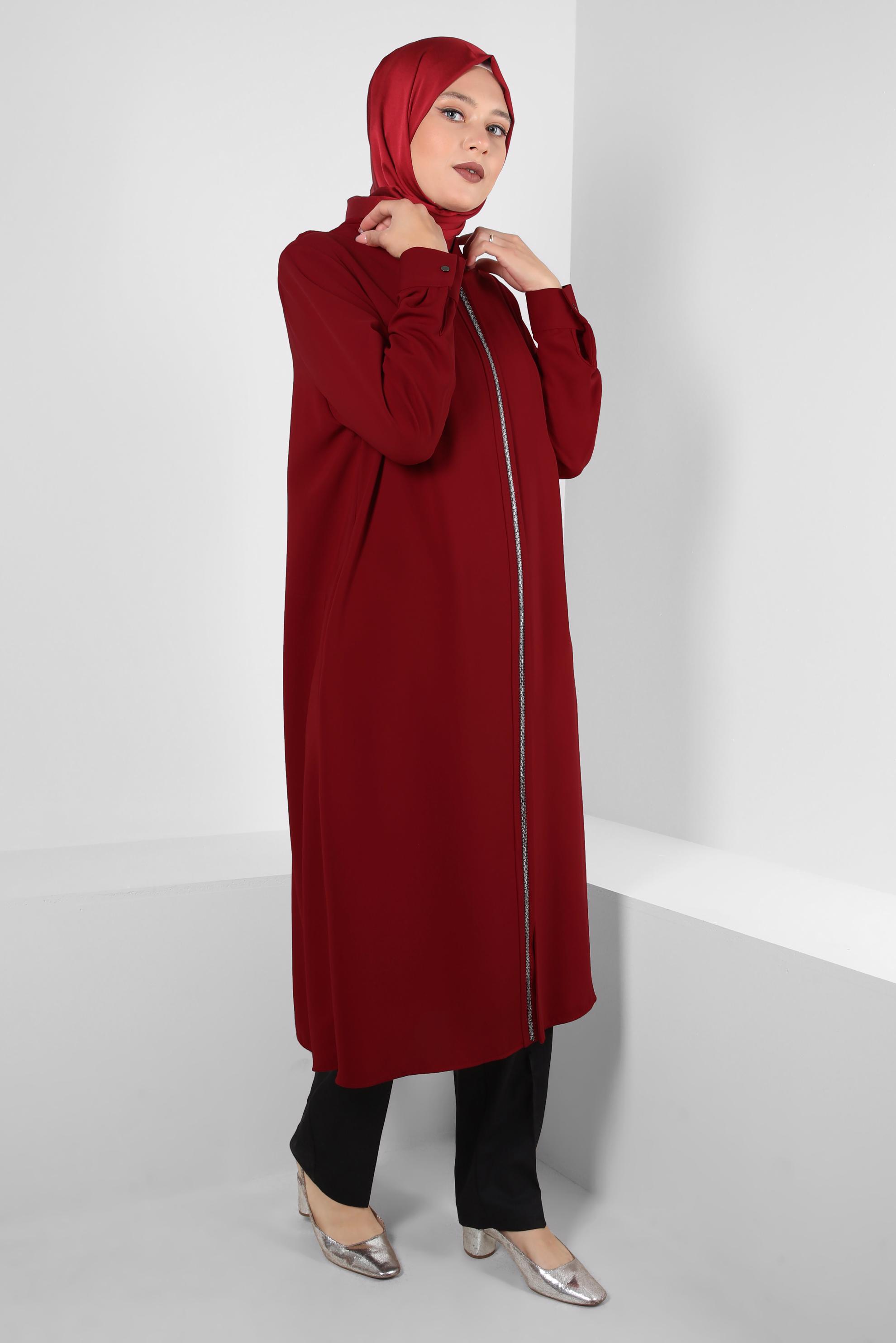 Vêtements hijab ROUGE BORDEAUX TUNIQUE RAYÉE GEM CAPUCHE 20392