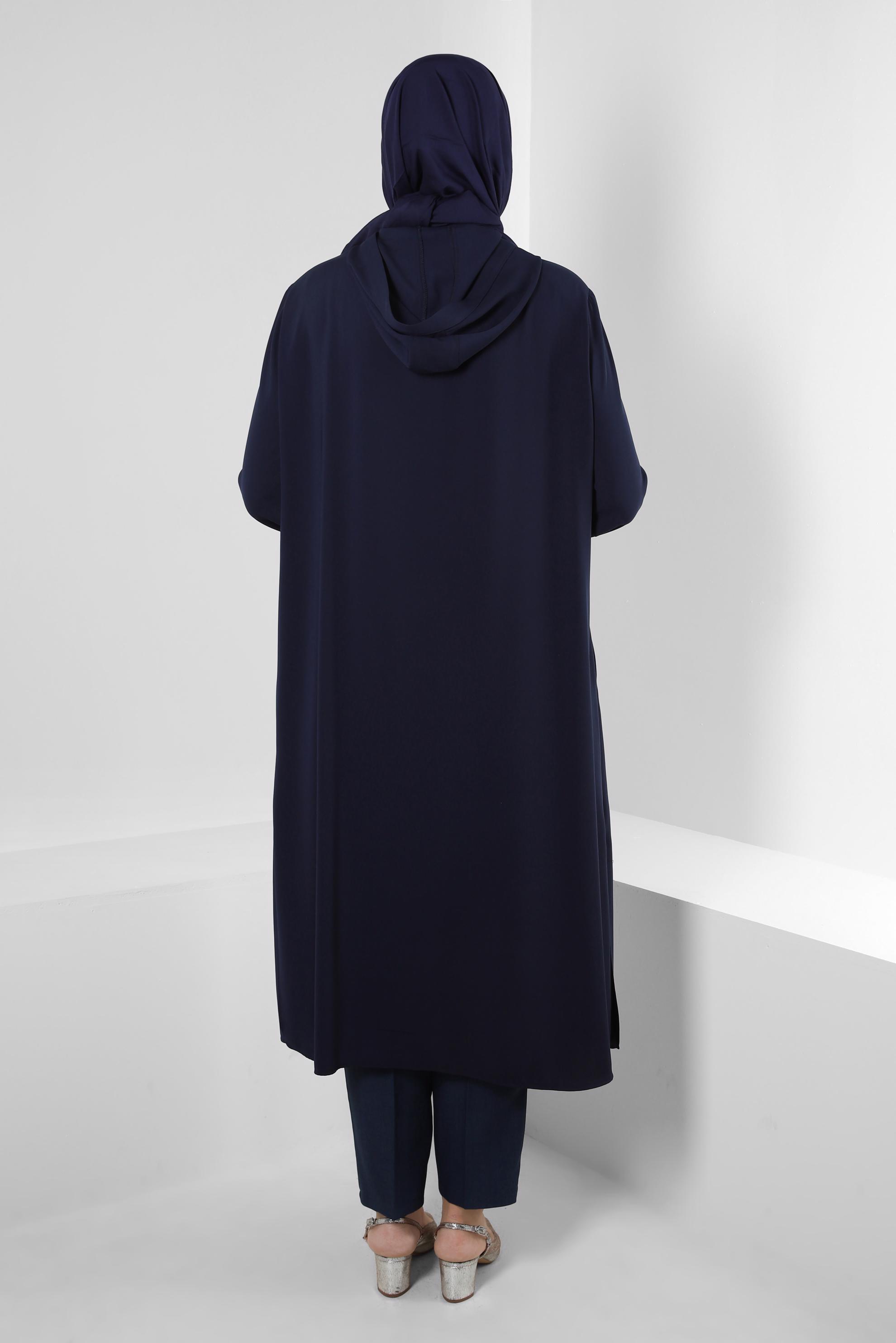 Tesettür giyim LACİVERT KAPÜŞONLU BÜYÜK BEDEN TUNİK 20392