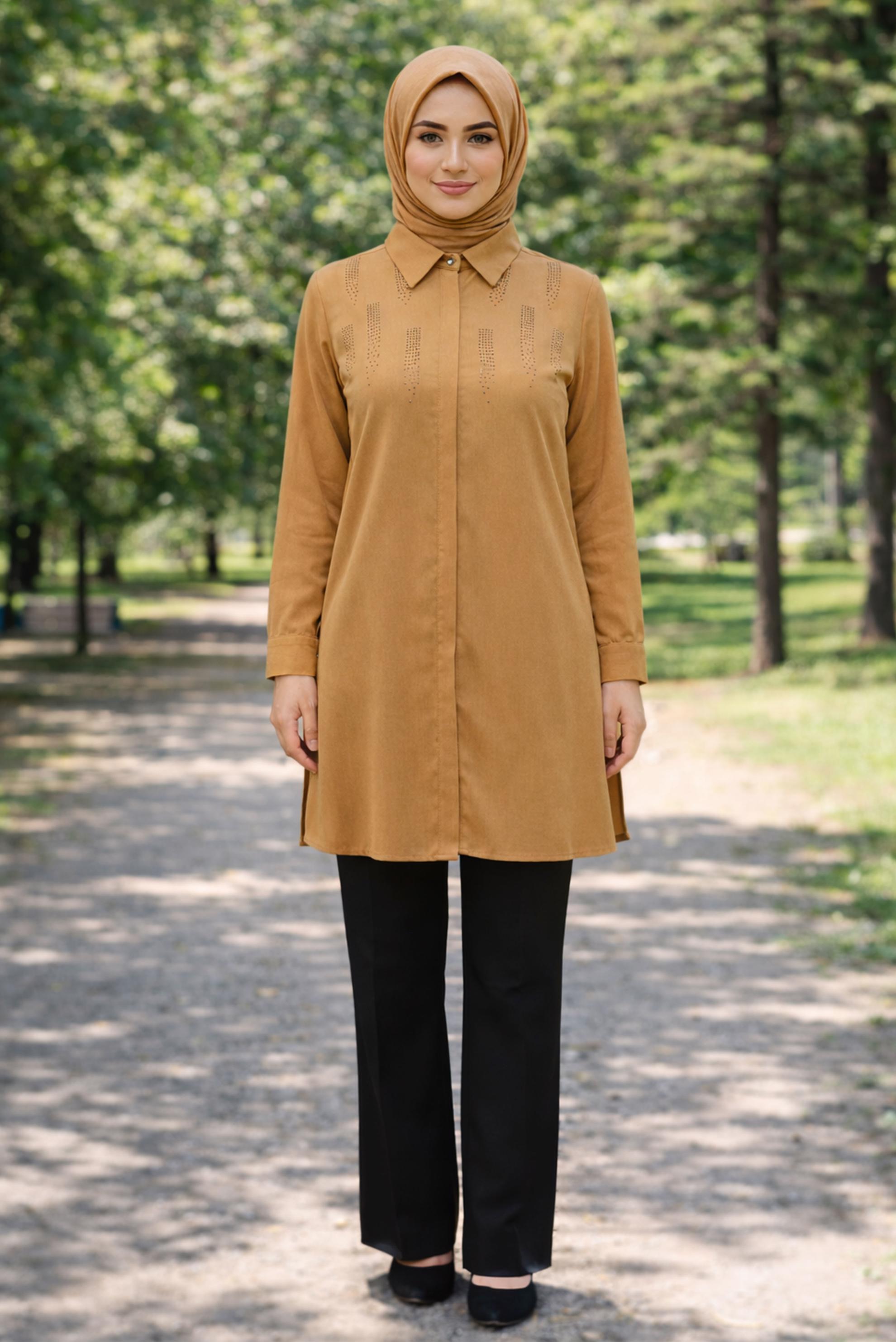 Tesettür giyim SARI TAŞLI BÜYÜK BEDEN TUNİK 20397