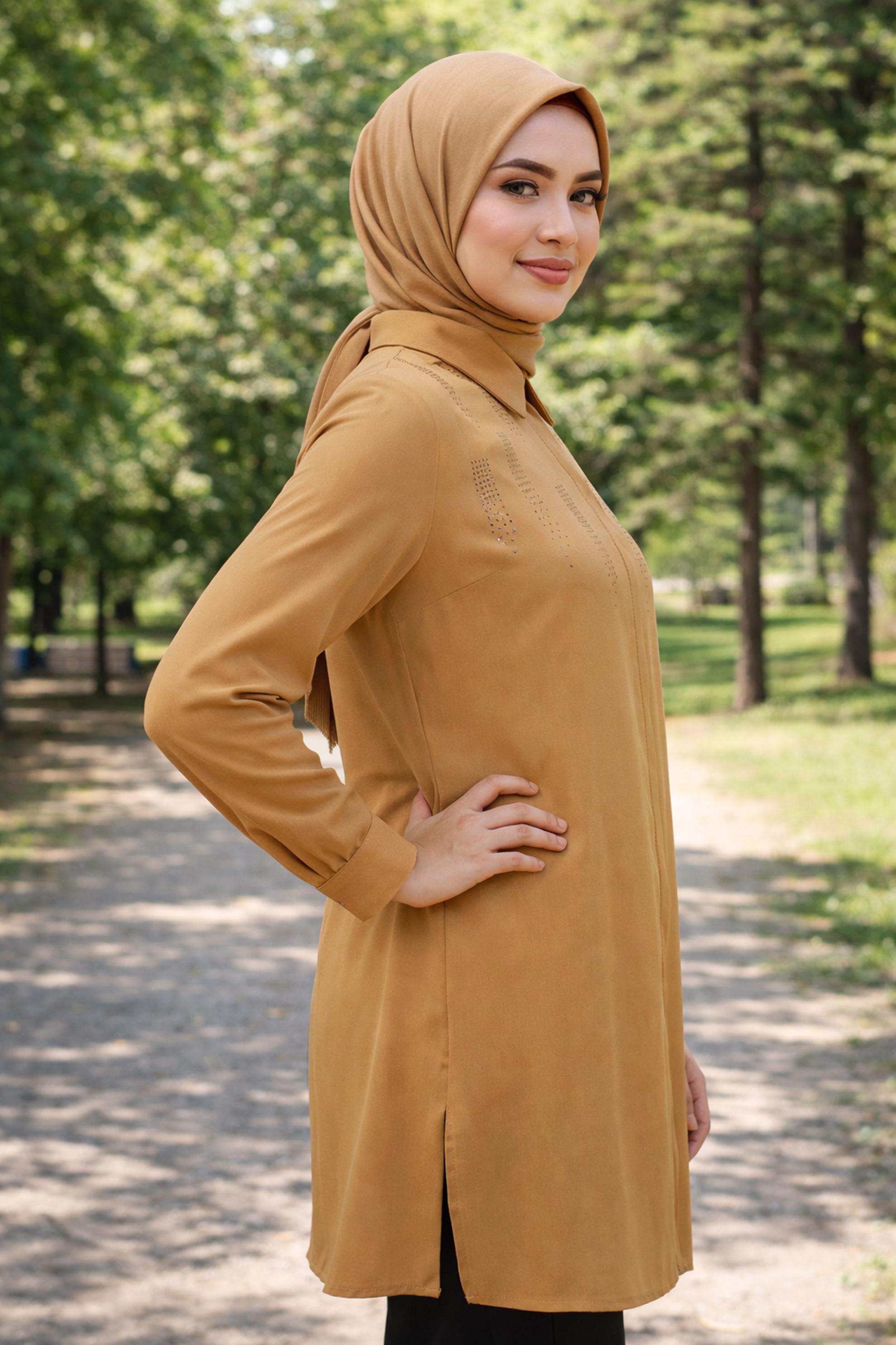 Tesettür giyim SARI TAŞLI BÜYÜK BEDEN TUNİK 20397