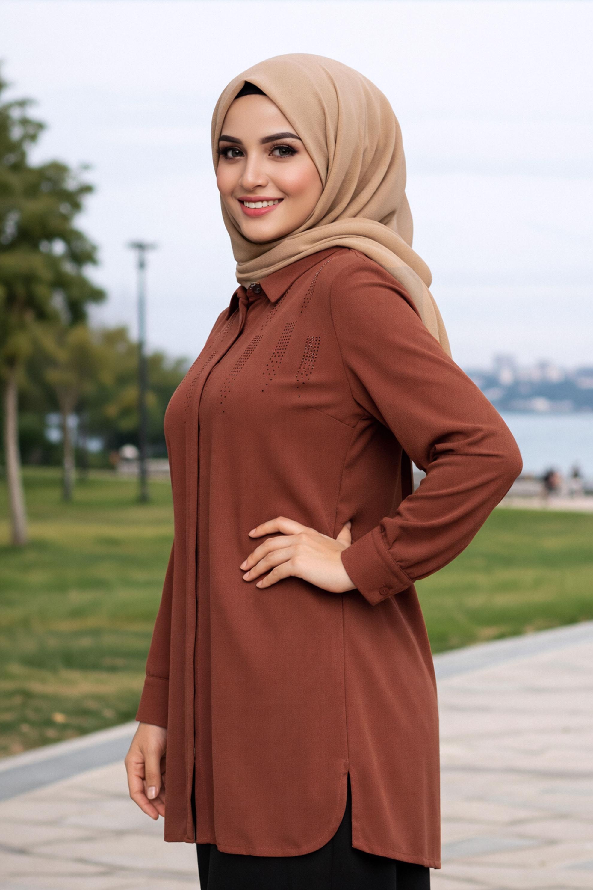 Tesettür giyim TURUNCU TAŞLI BÜYÜK BEDEN TUNİK 20397