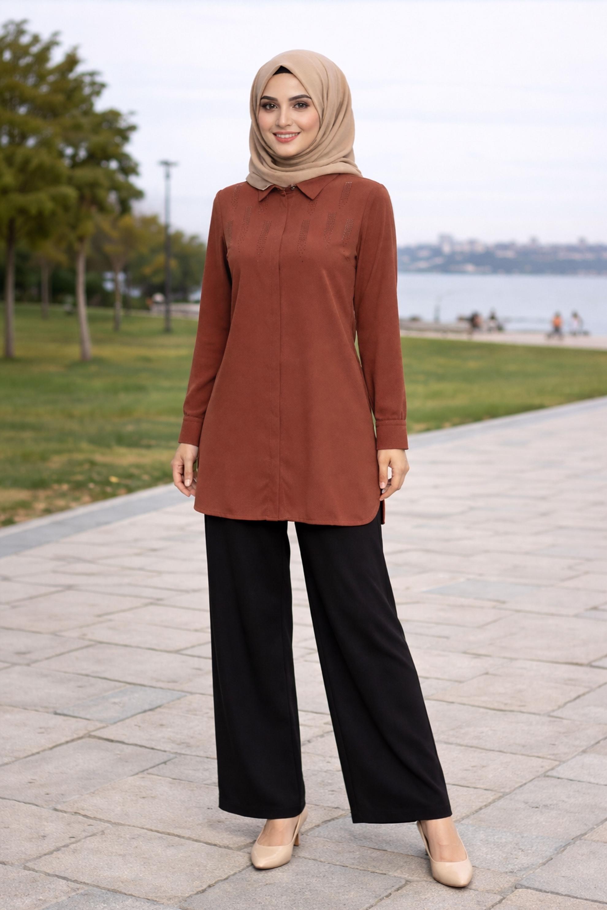 Tesettür giyim TURUNCU TAŞLI BÜYÜK BEDEN TUNİK 20397