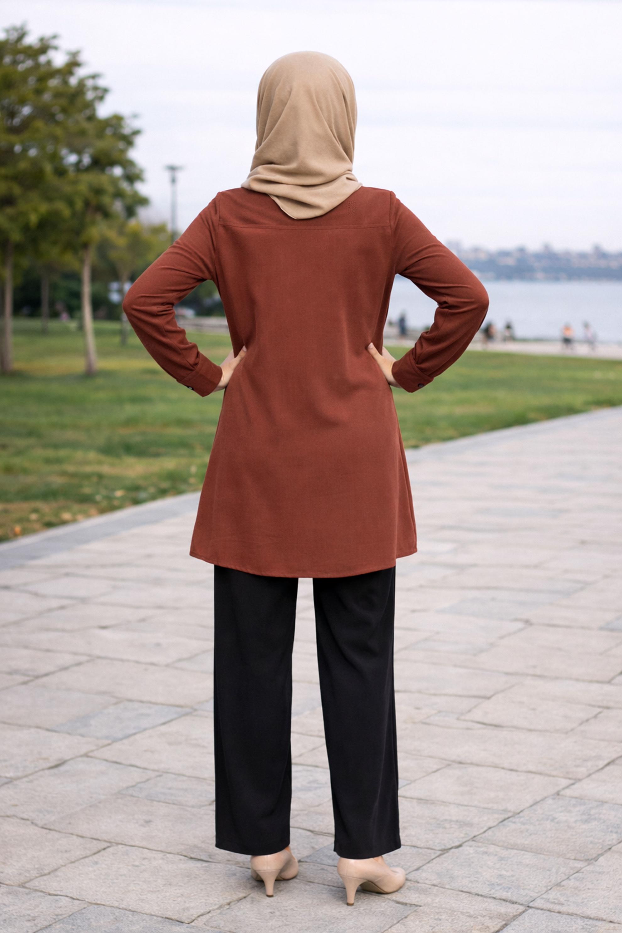 Tesettür giyim TURUNCU TAŞLI BÜYÜK BEDEN TUNİK 20397