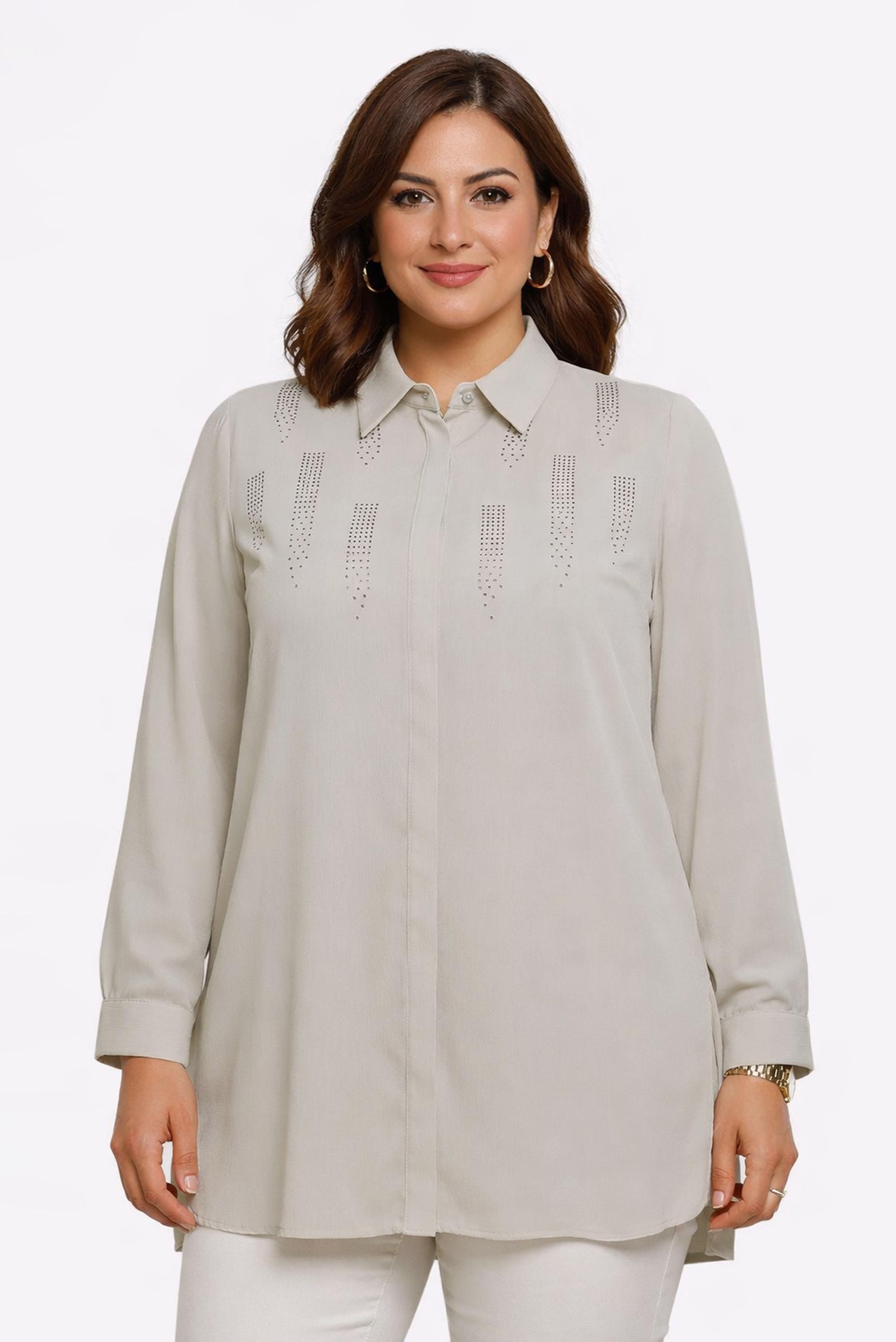 Tesettür giyim BEJ TAŞLI BÜYÜK BEDEN TUNİK 20397