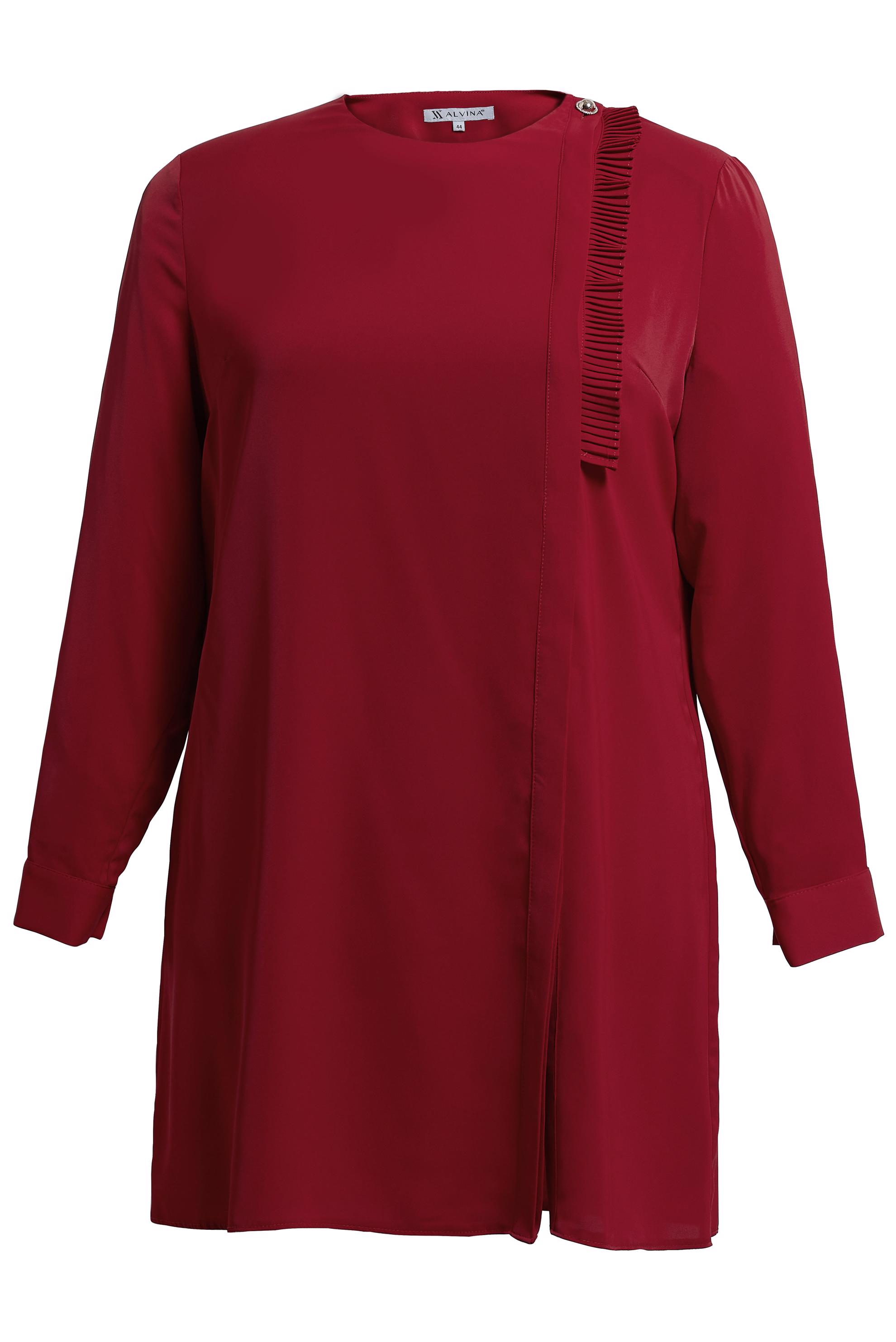 Tesettür giyim BORDO BÜYÜK BEDEN PİLİSE DETAYLI TUNİK 20402