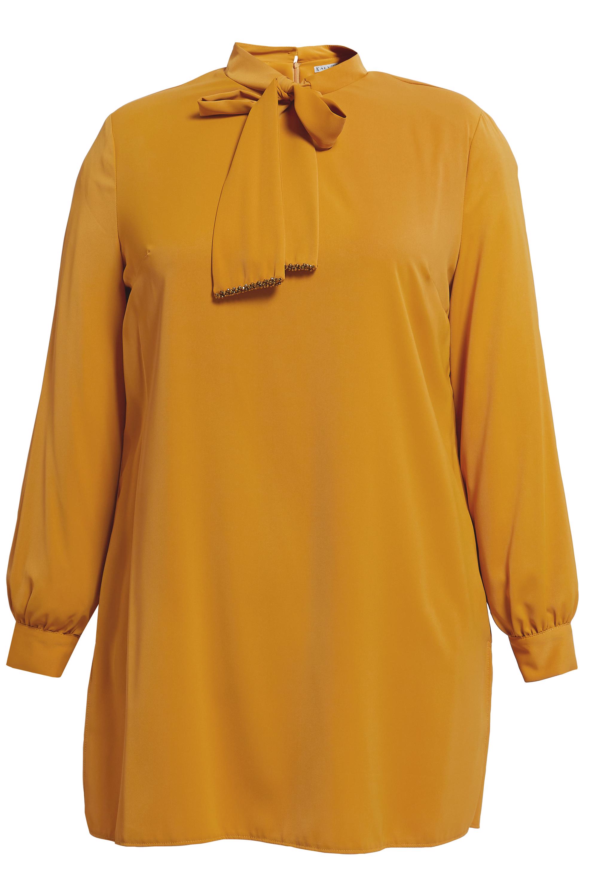 Tesettür giyim SARI BAĞLAMALI YAKA BÜYÜK BEDEN TUNİK 20403