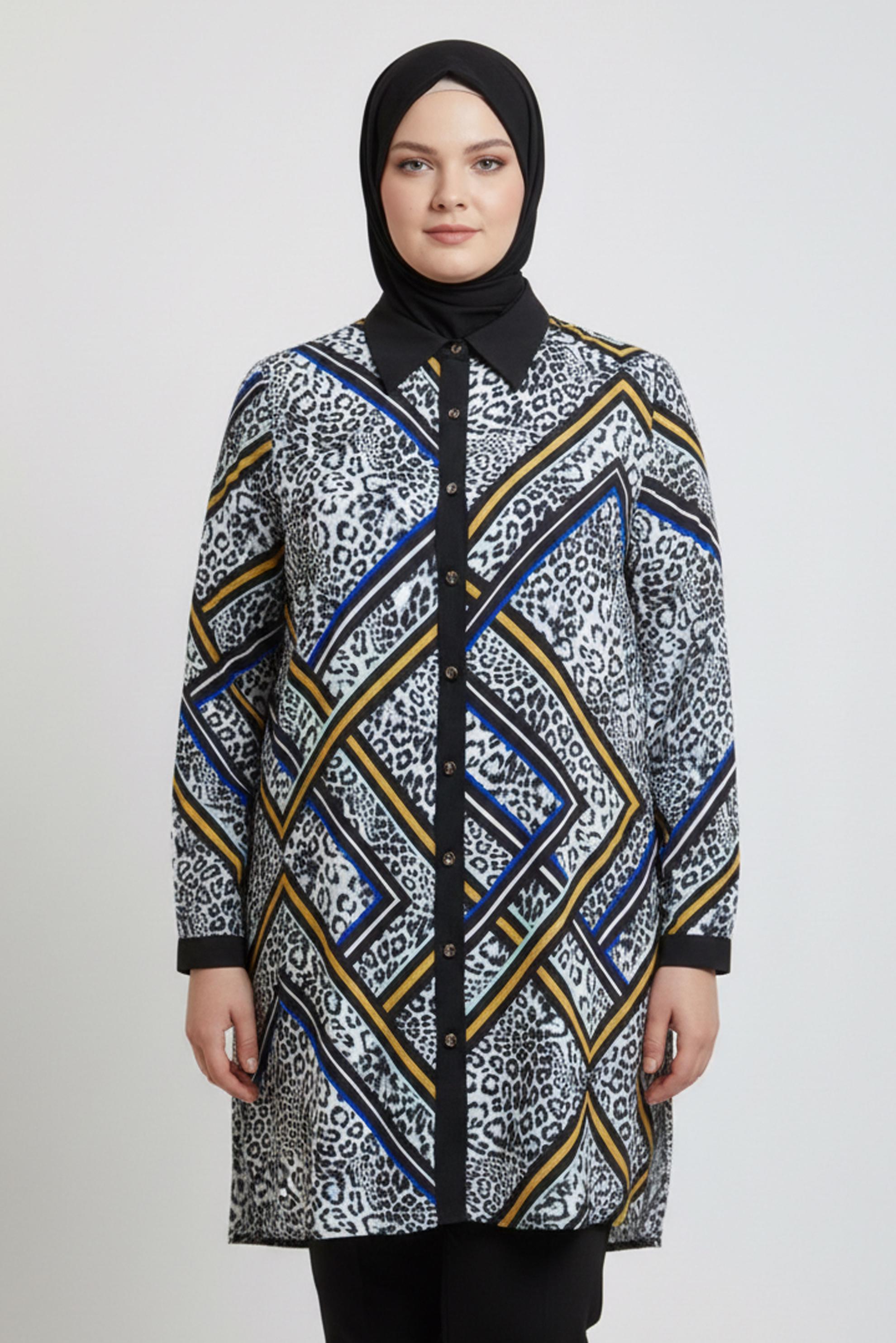 Tesettür giyim GRİ DESENLİ BÜYÜK BEDEN TUNİK 20407