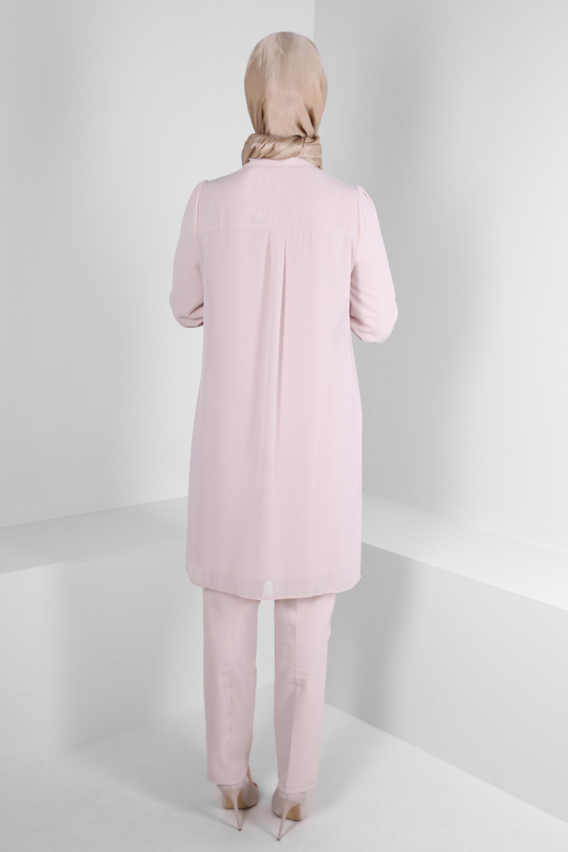 Tesettür giyim BEJ İŞLEME DETAYLI GİZLİ DÜĞMELİ TUNİK 43500