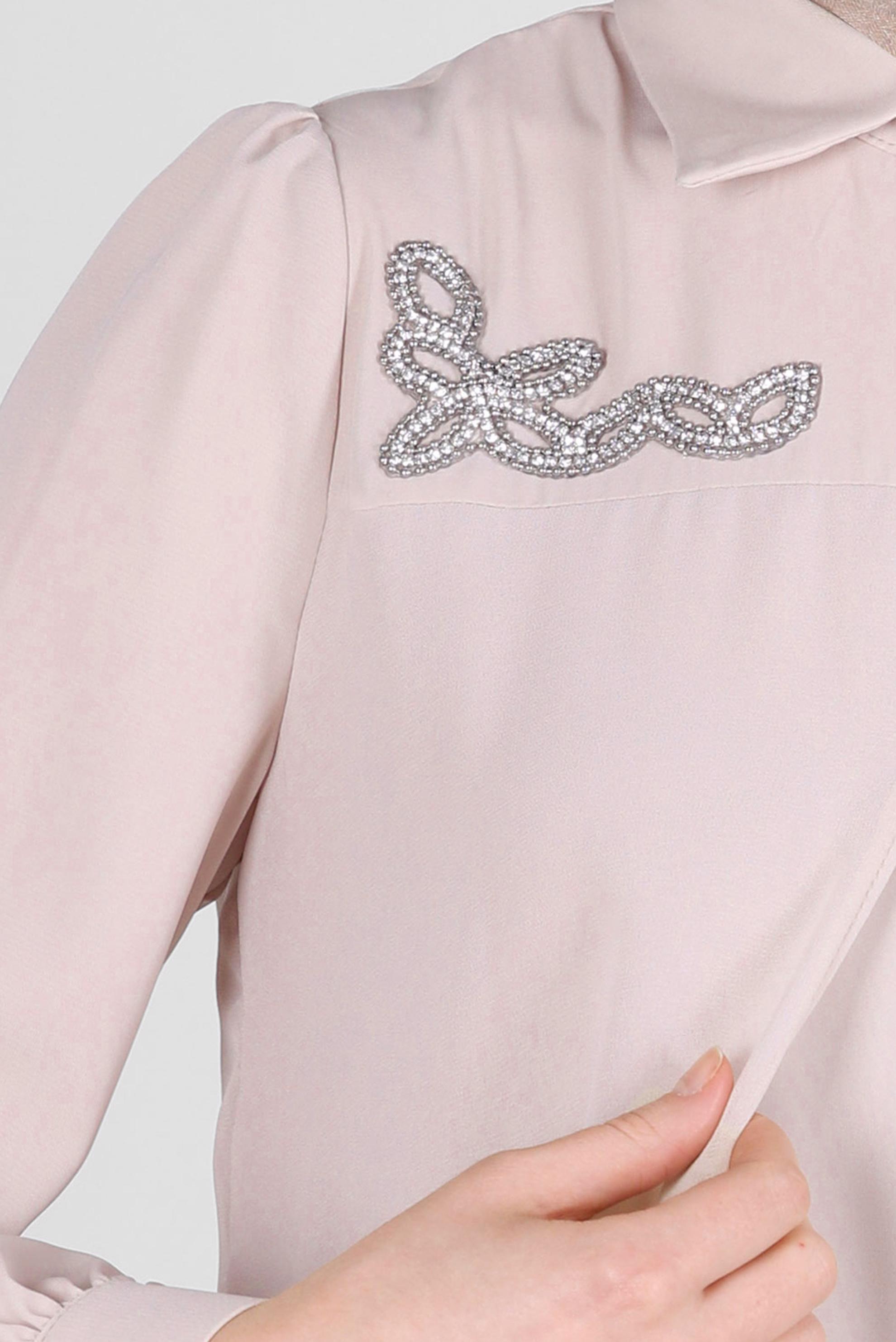 Tesettür giyim BEJ İŞLEME DETAYLI GİZLİ DÜĞMELİ TUNİK 43500