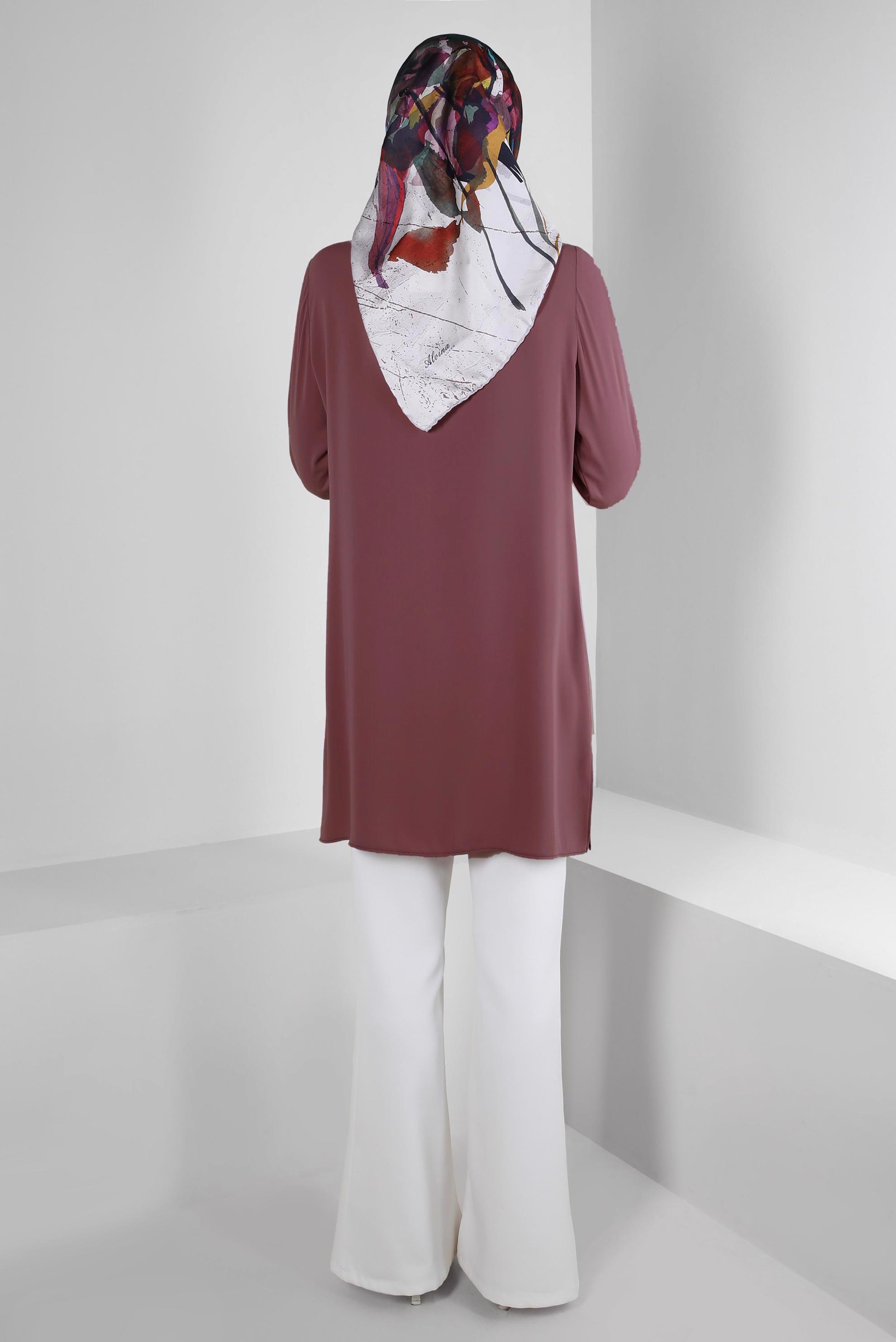 Tesettür giyim PEMBE TAŞ İŞLEMELİ MANŞETLERİ DÜĞMELİ TUNİK 43501