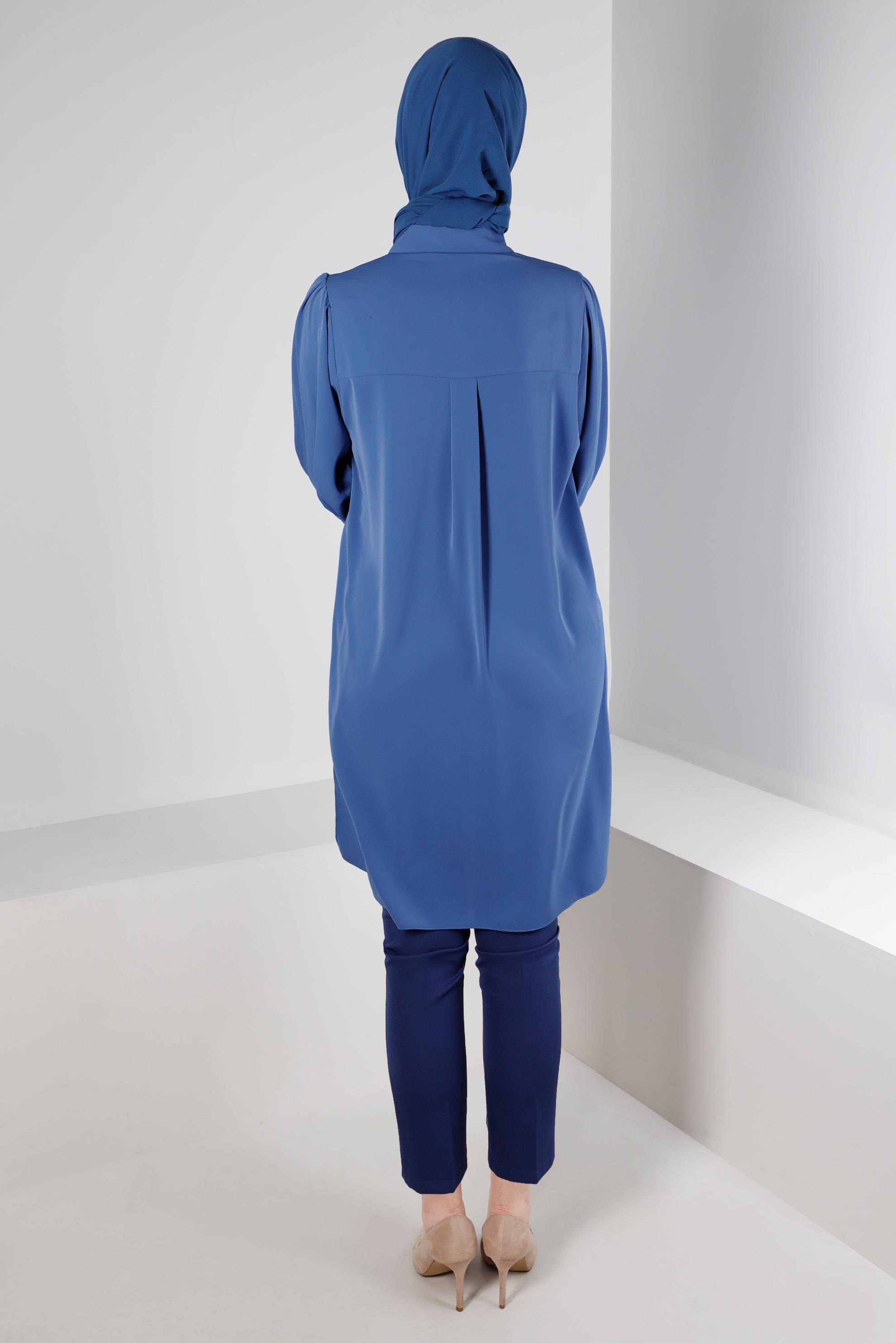 Tesettür giyim LACİVERT TAŞ PÜSKÜL DETAYLI GİZLİ DÜĞMELİ TUNİK 43502