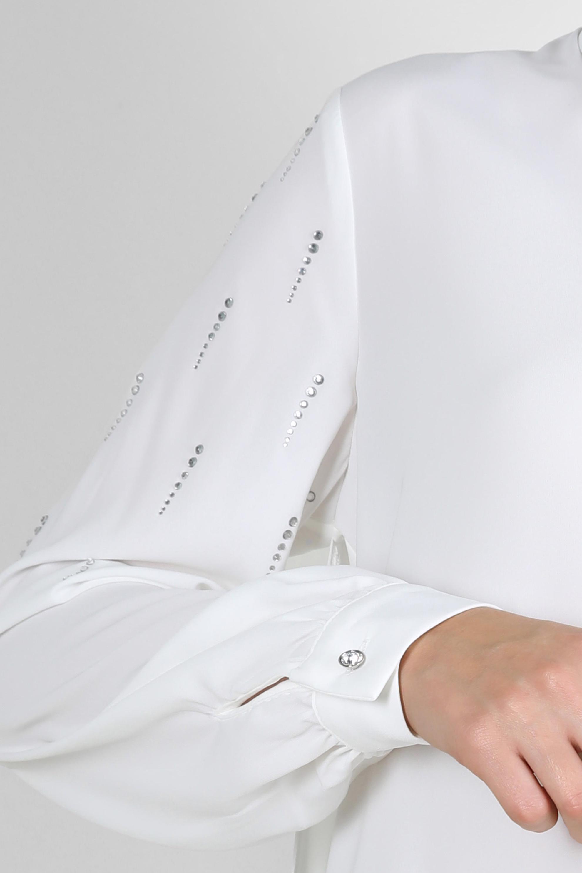 Tesettür giyim BEYAZ TAŞ BASKILI ASİMETRİK KESİM GÖMLEK TUNİK 43505