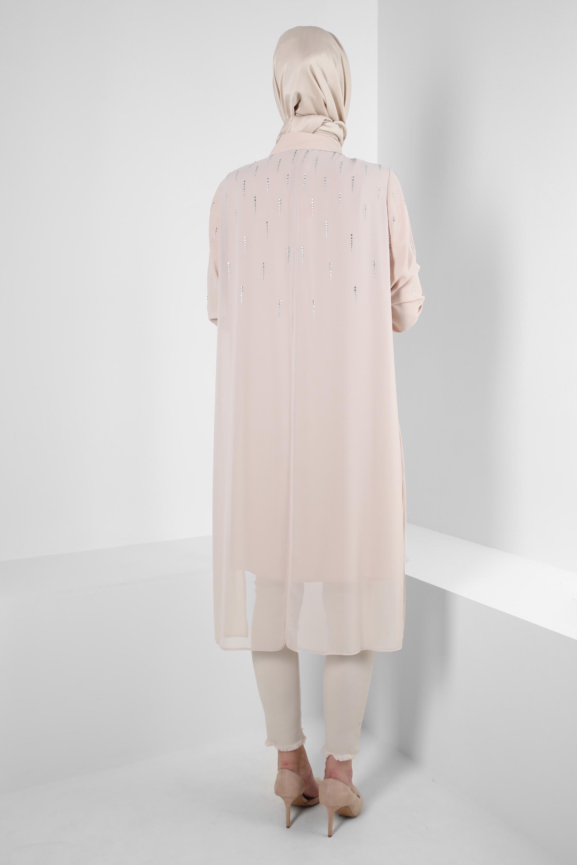 Tesettür giyim BEJ TAŞ BASKILI ASİMETRİK KESİM GÖMLEK TUNİK 43505