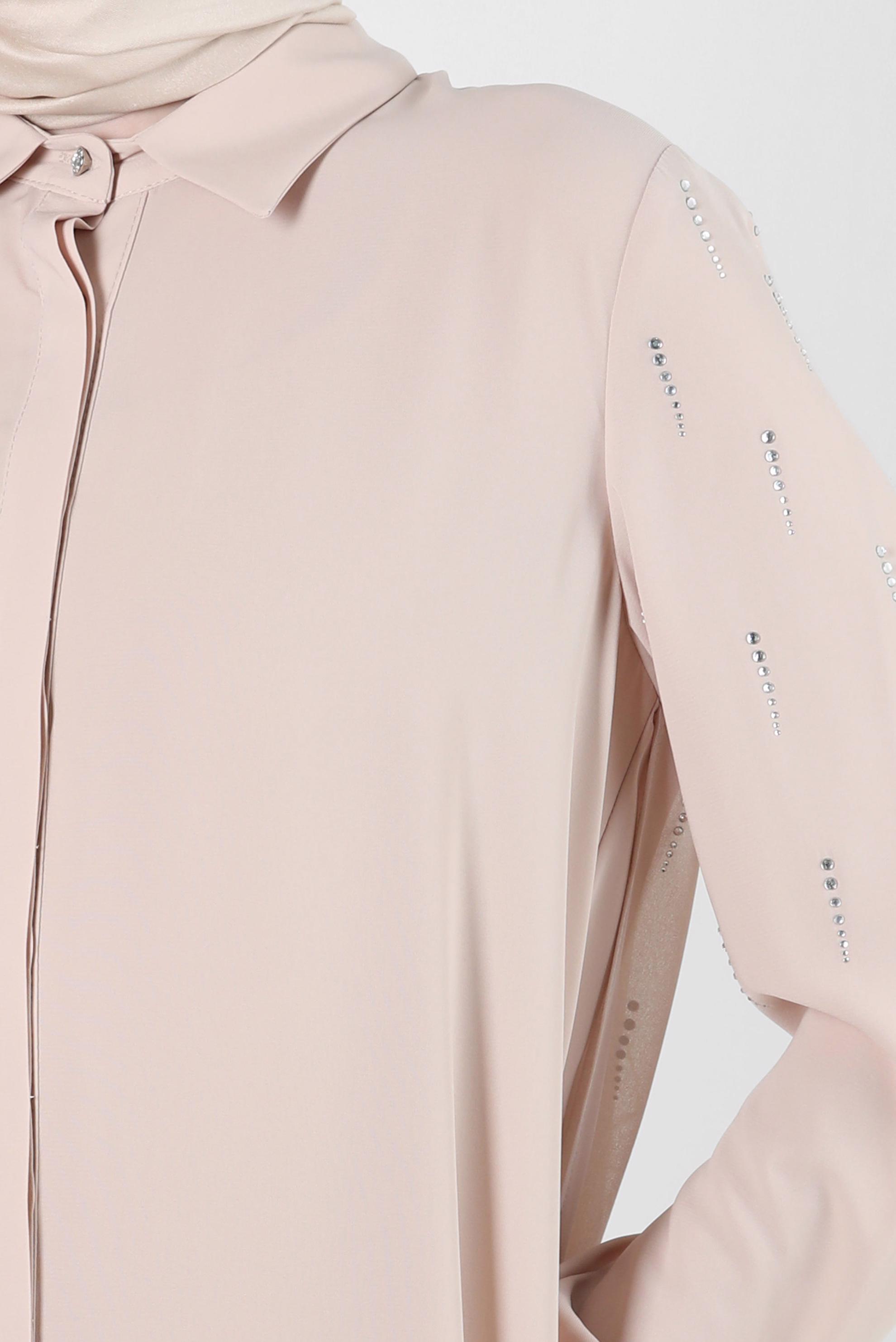 Tesettür giyim BEJ TAŞ BASKILI ASİMETRİK KESİM GÖMLEK TUNİK 43505