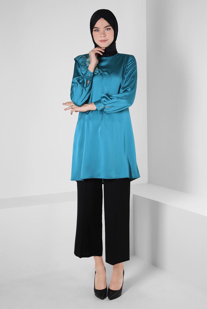 Tesettür giyim  VOLAN DETAYLI SATEN TUNİK 43511 - ALVİNA