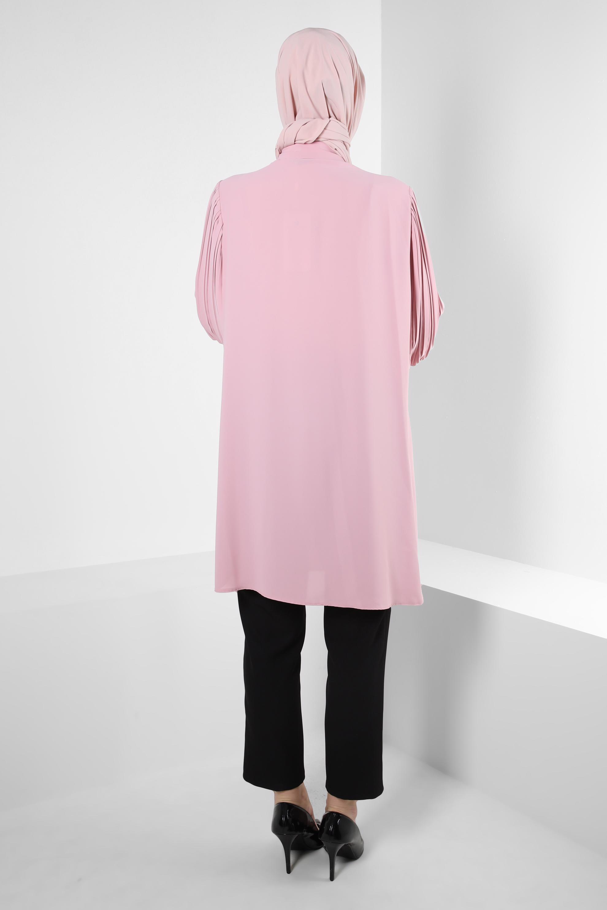 Tesettür giyim PUDRA KOLU PİLİSELİ BROŞ DETAYLI TUNİK 43514