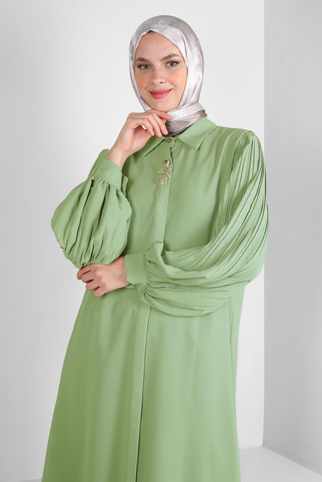 Tesettür giyim  KOLU PİLİSELİ BROŞ DETAYLI TUNİK 43514 - ALVİNA
