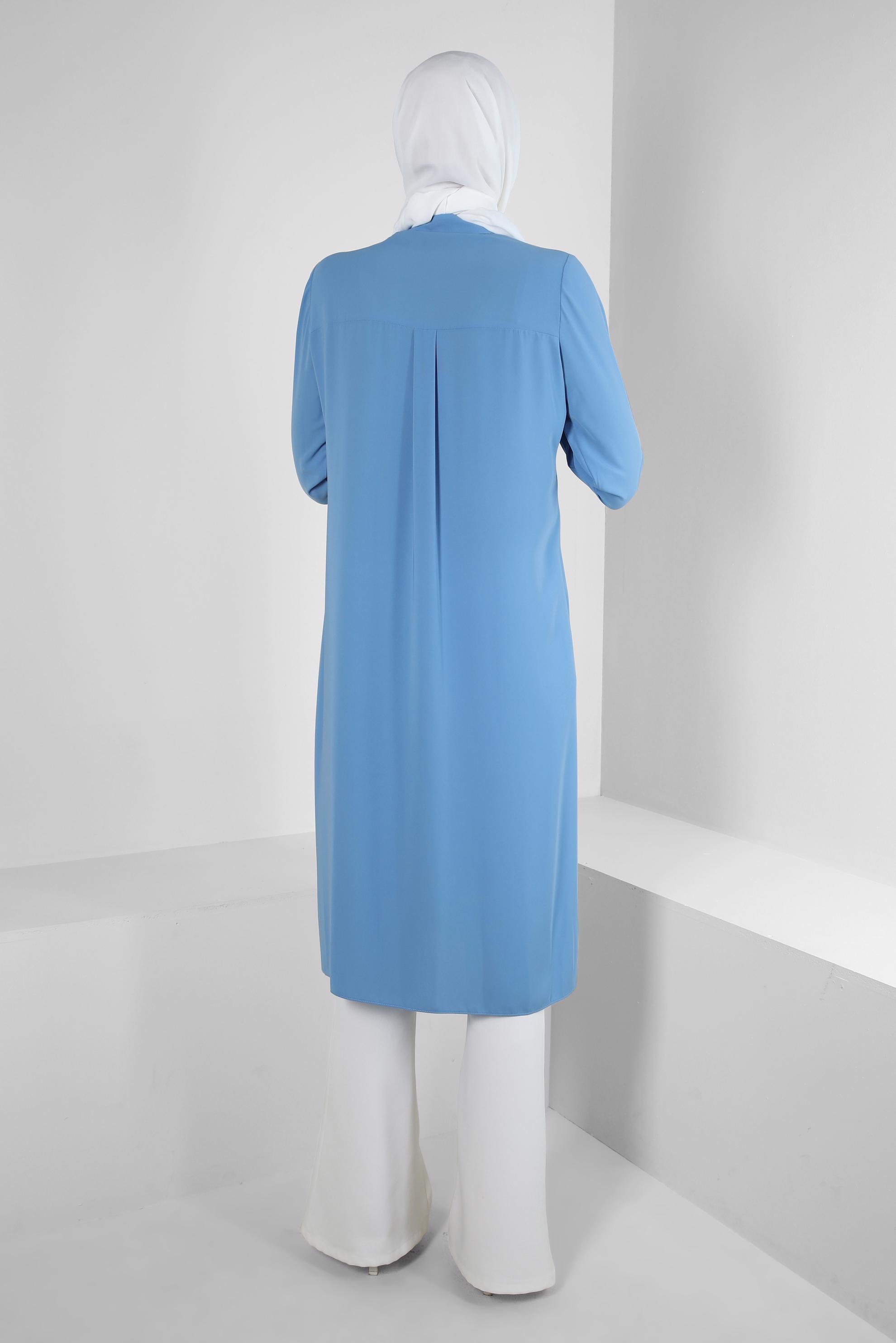 Tesettür giyim MAVİ TAŞ İŞLEMELİ YANI YIRTMAÇLI UZUN TUNİK 43521