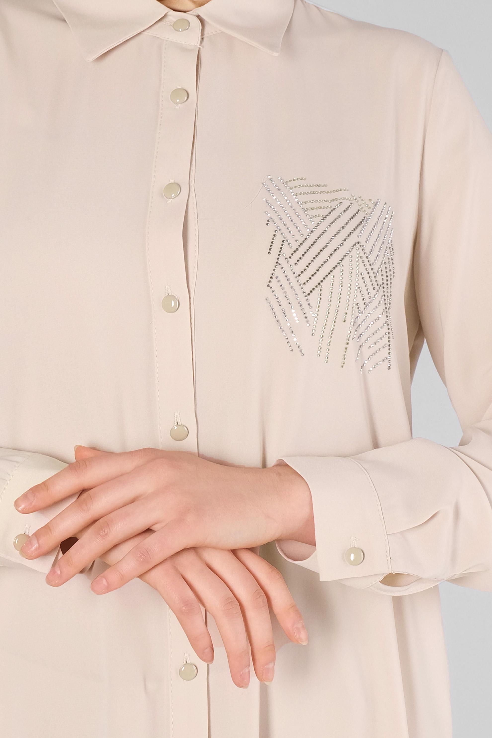 Tesettür giyim BEJ TAŞ BASKILI DÜĞMELİ UZUN TUNİK 43522