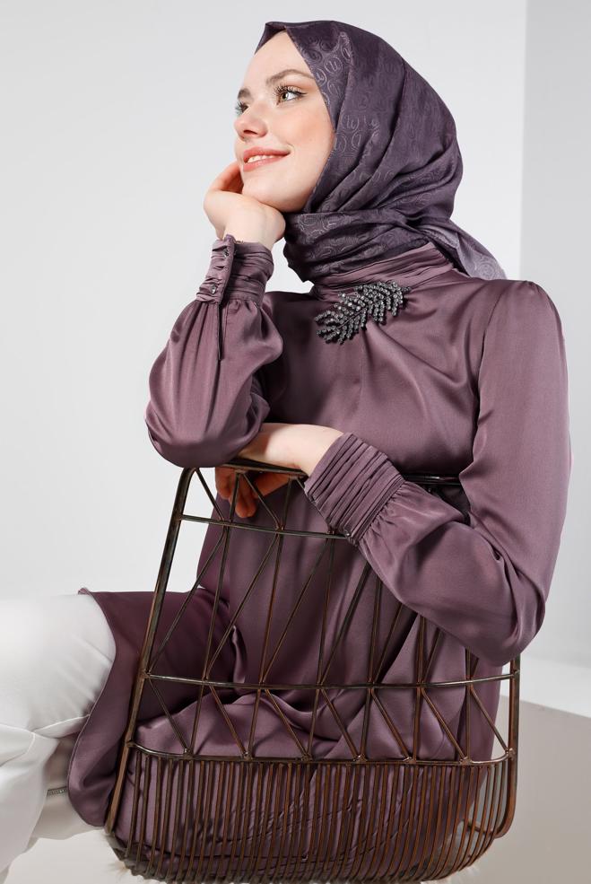 Tesettür giyim MOR 43523 BABİL SATEN TUNİK 38/46 TEK40 - ALVİNA