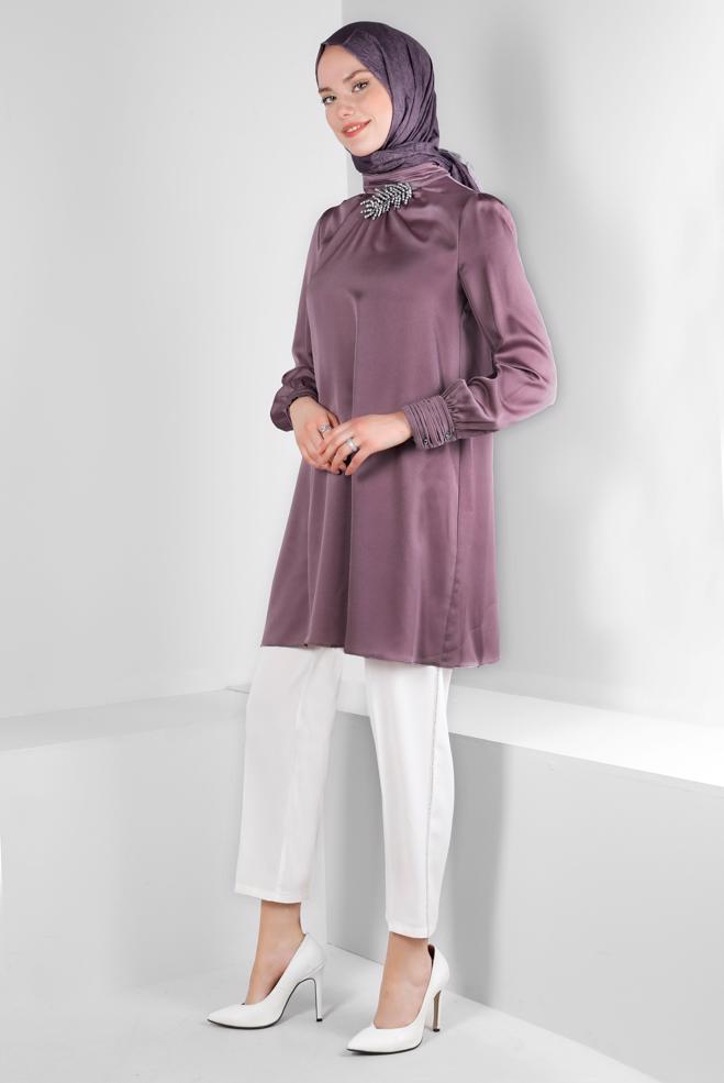Tesettür giyim MOR 43523 BABİL SATEN TUNİK 38/46 TEK40 - ALVİNA