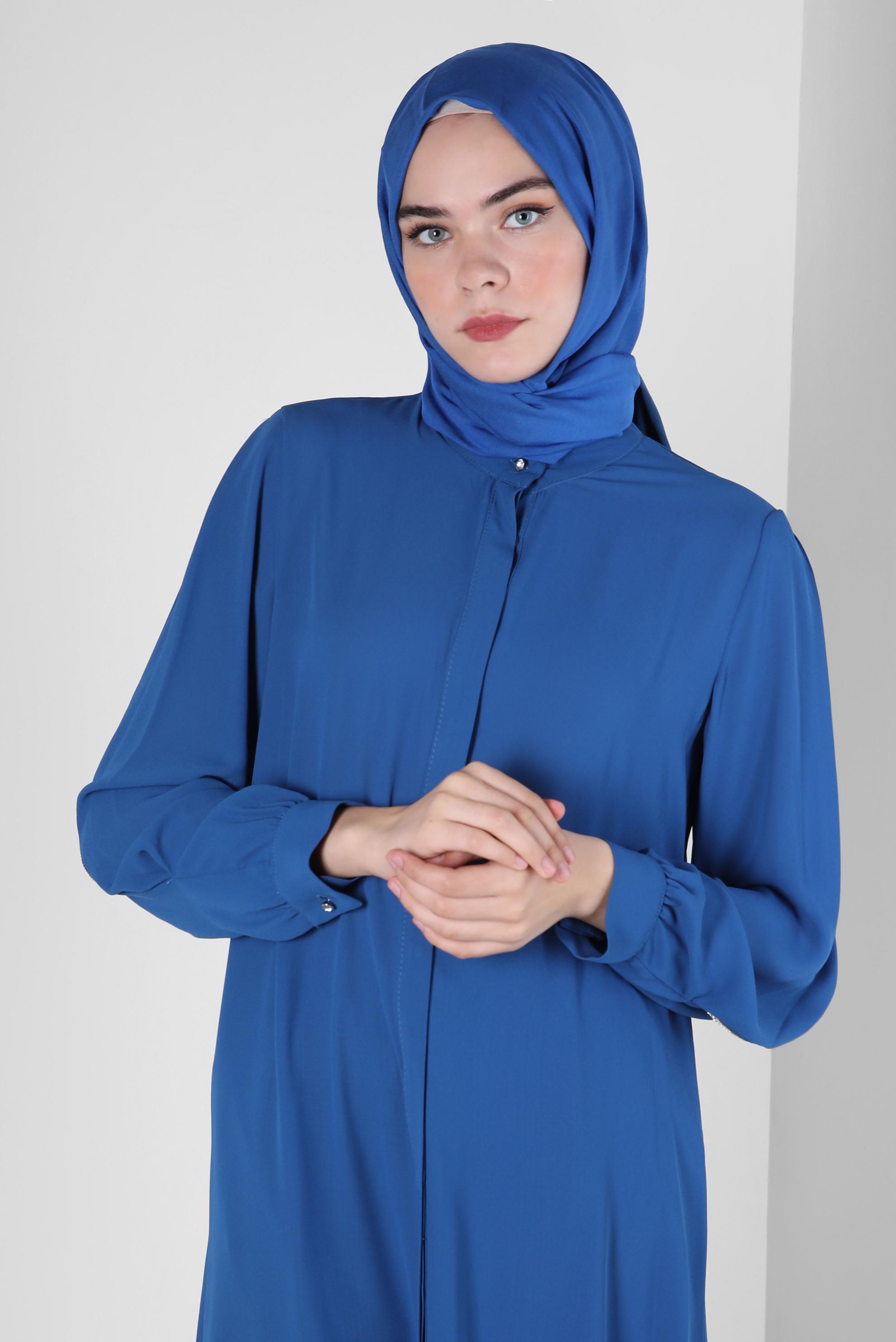 Tesettür giyim LACİVERT KOLU TAŞ ŞERİTLİ TUNİK 43524