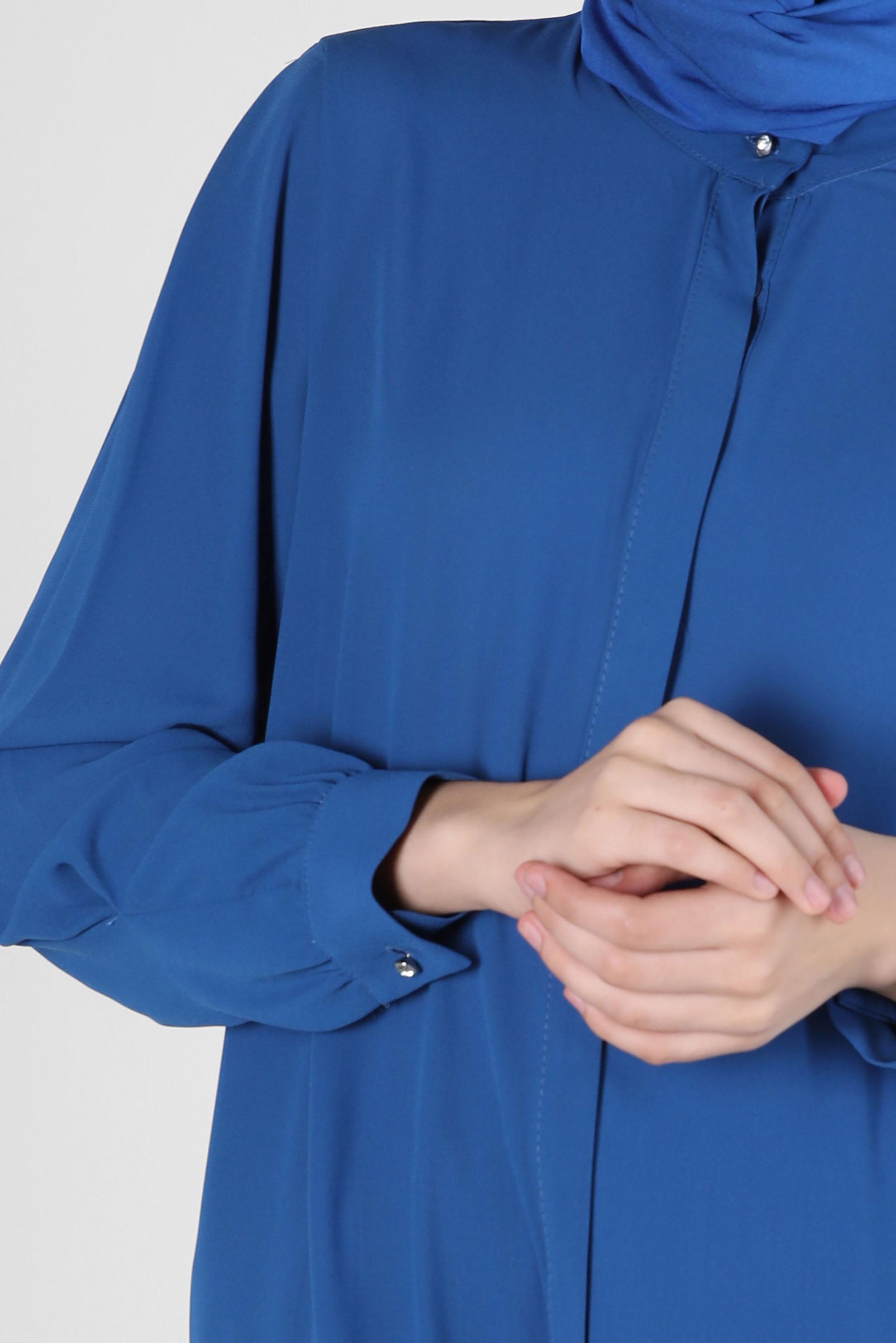 Tesettür giyim LACİVERT KOLU TAŞ ŞERİTLİ TUNİK 43524