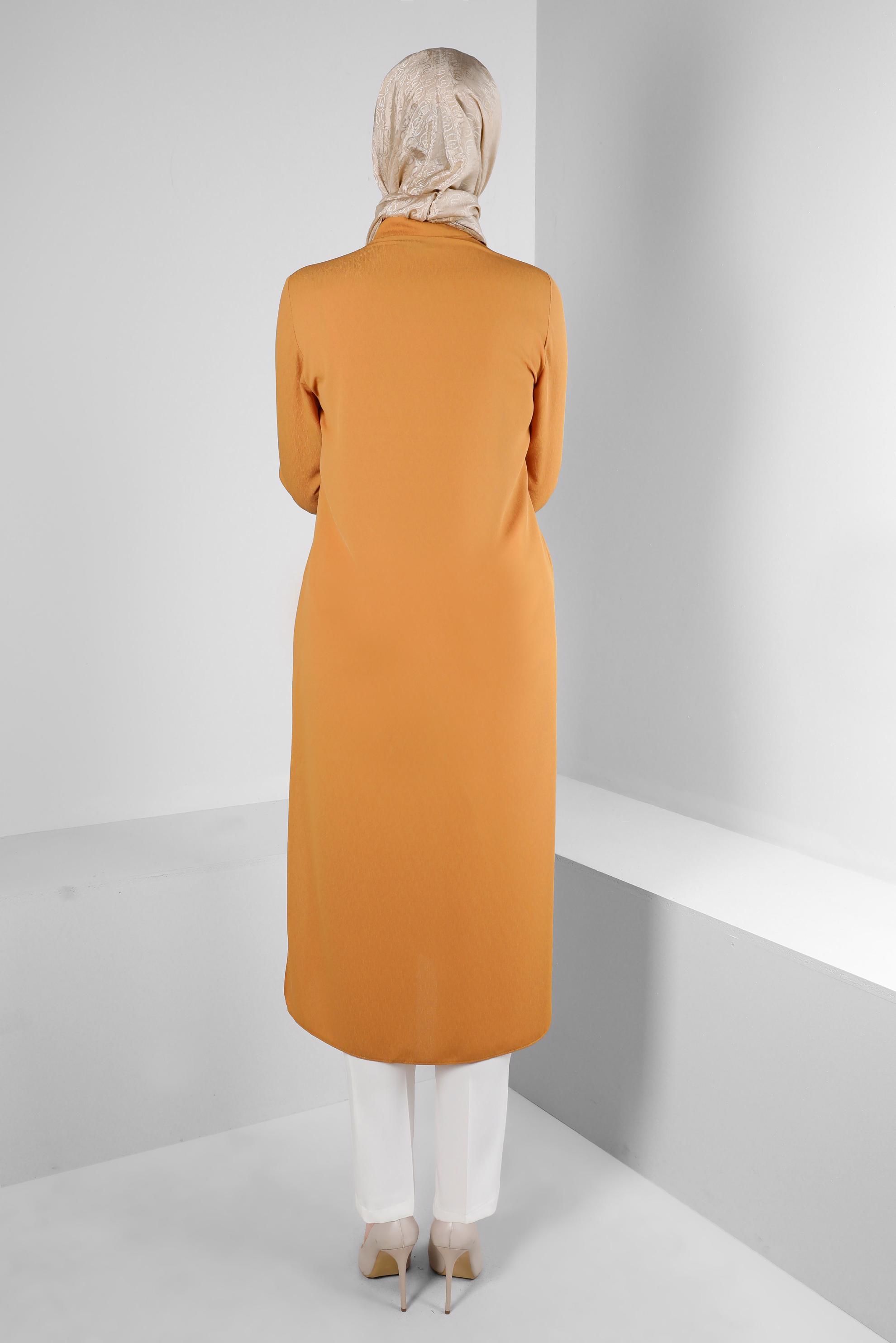 Tesettür giyim SARI YAKASI BAĞLAMALI CEPLİ TUNİK 43525