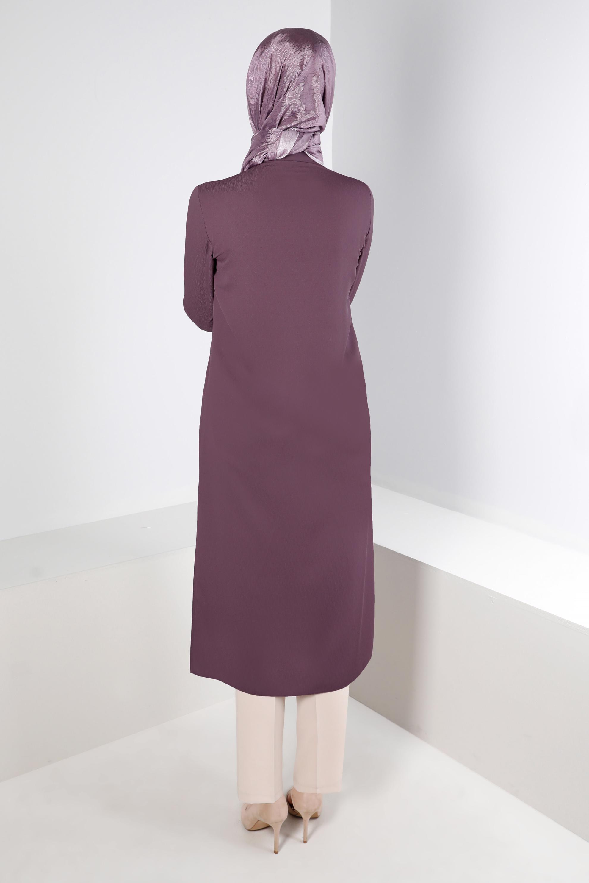 Tesettür giyim MOR YAKASI BAĞLAMALI CEPLİ TUNİK 43525