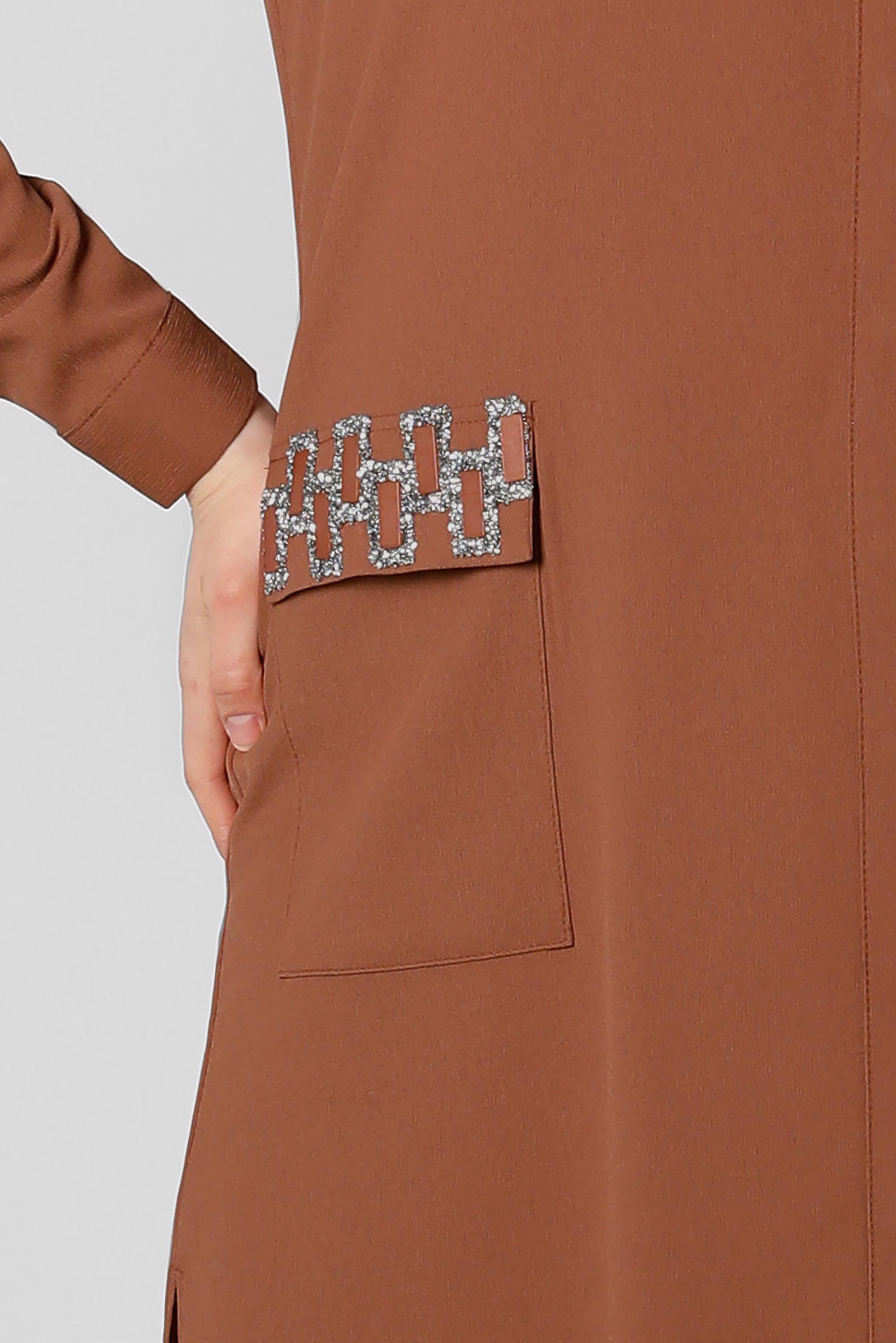 Tesettür giyim KAHVE YAKASI BAĞLAMALI CEPLİ TUNİK 43525