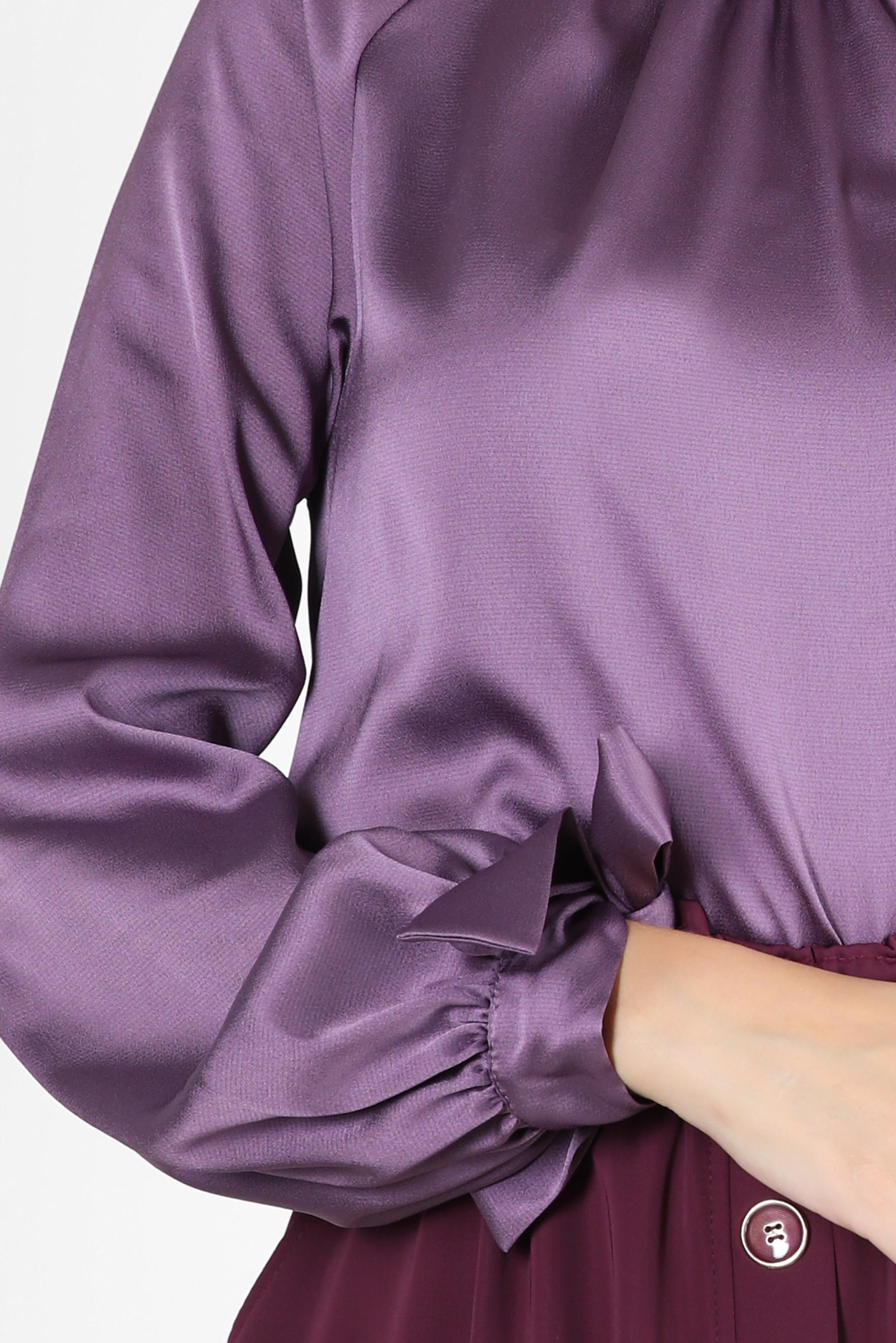 Tesettür giyim MÜRDÜM MANŞETLERİ BAĞLAMA DETAYLI SATEN TUNİK 43526