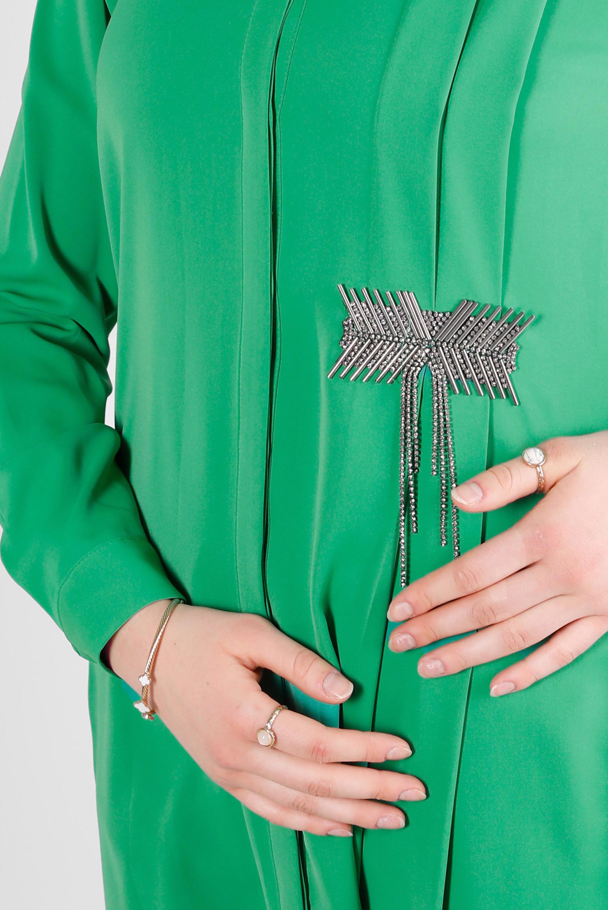 Tesettür giyim YEŞİL TAŞ İŞLEME DETAYLI TUNİK 43528