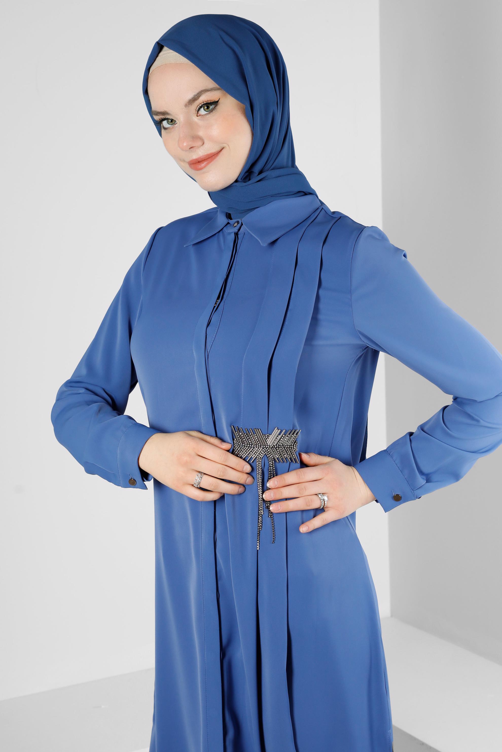 Tesettür giyim LACİVERT TAŞ İŞLEME DETAYLI TUNİK 43528