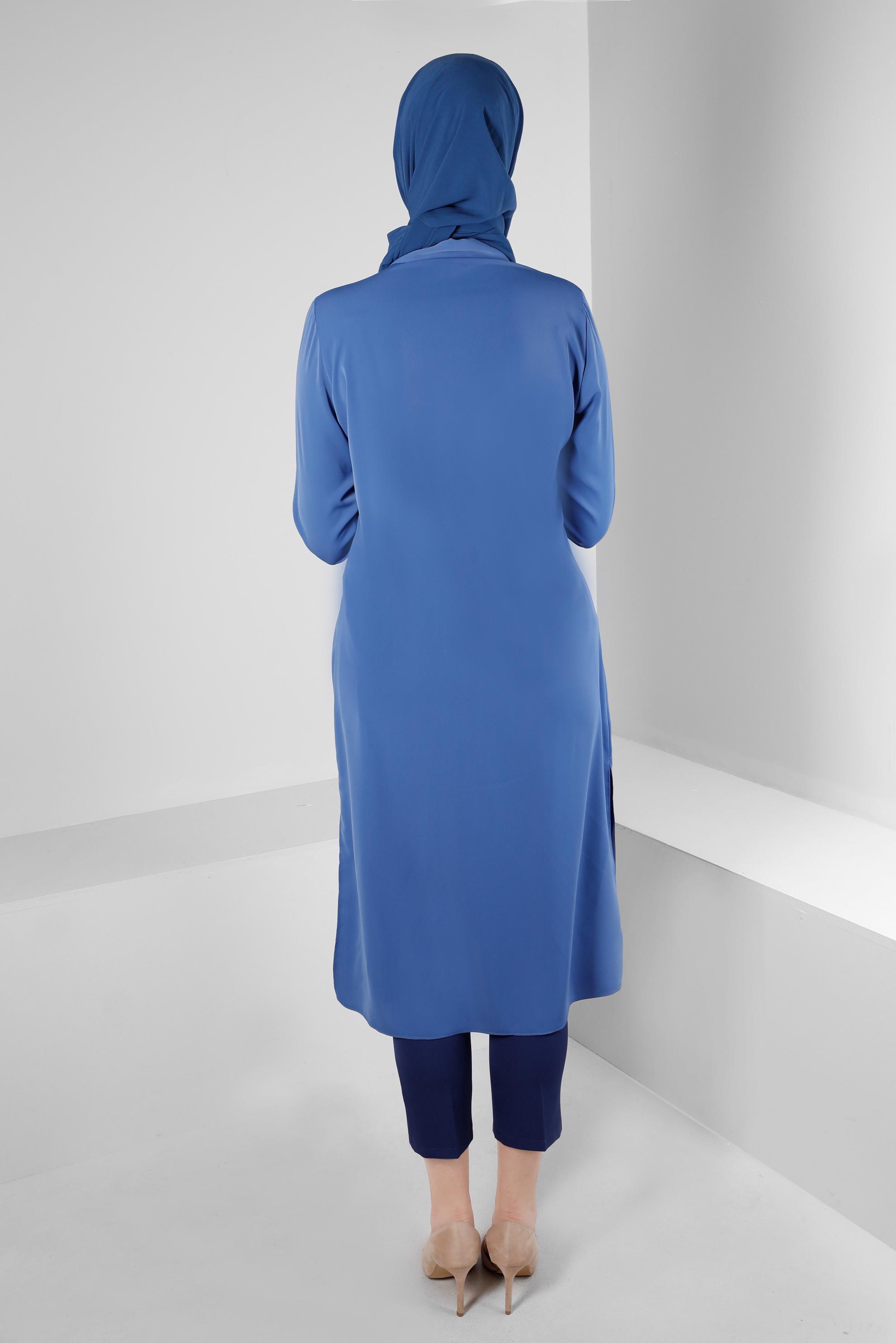 Tesettür giyim LACİVERT TAŞ İŞLEME DETAYLI TUNİK 43528