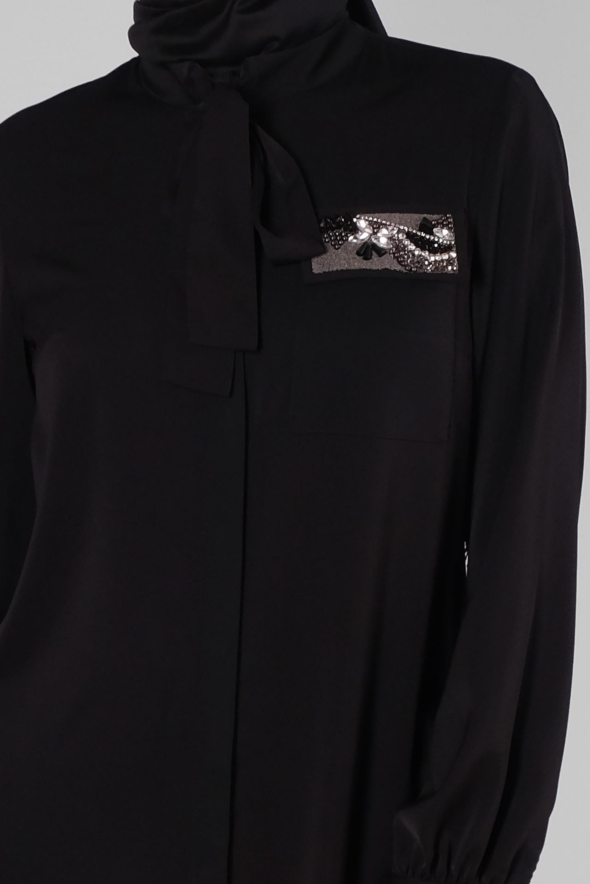 Tesettür giyim SİYAH BONCUK İŞLEME DETAYLI FULAR YAKA TUNİK 43530