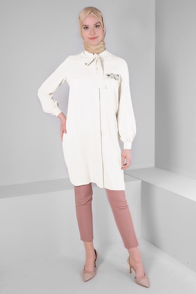 Hijab clothing WHITE 43530 SUMMER DUBAİ TUNİK 38/48 TEK40 - ALVİNA