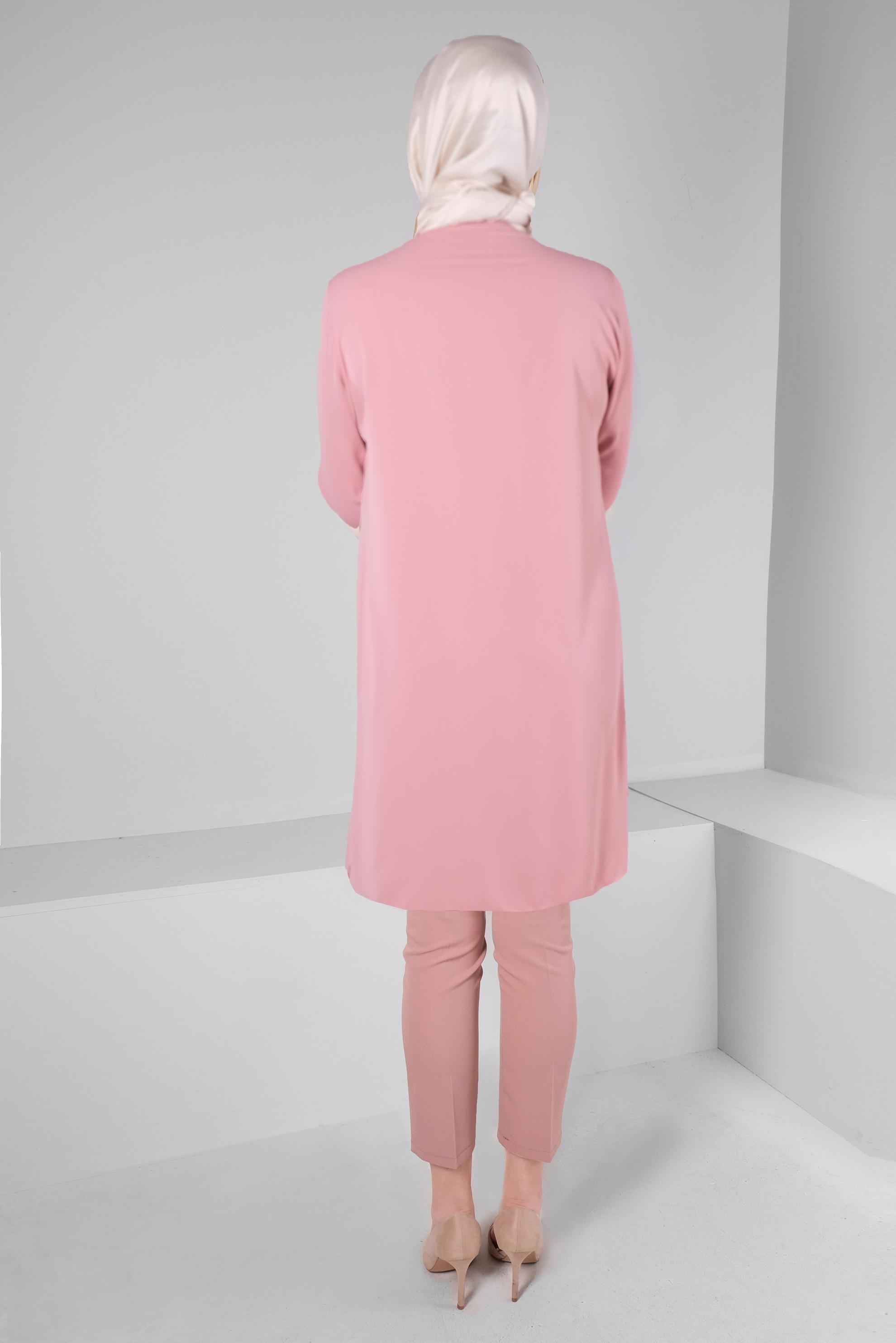 Tesettür giyim PUDRA BONCUK İŞLEME DETAYLI FULAR YAKA TUNİK 43530